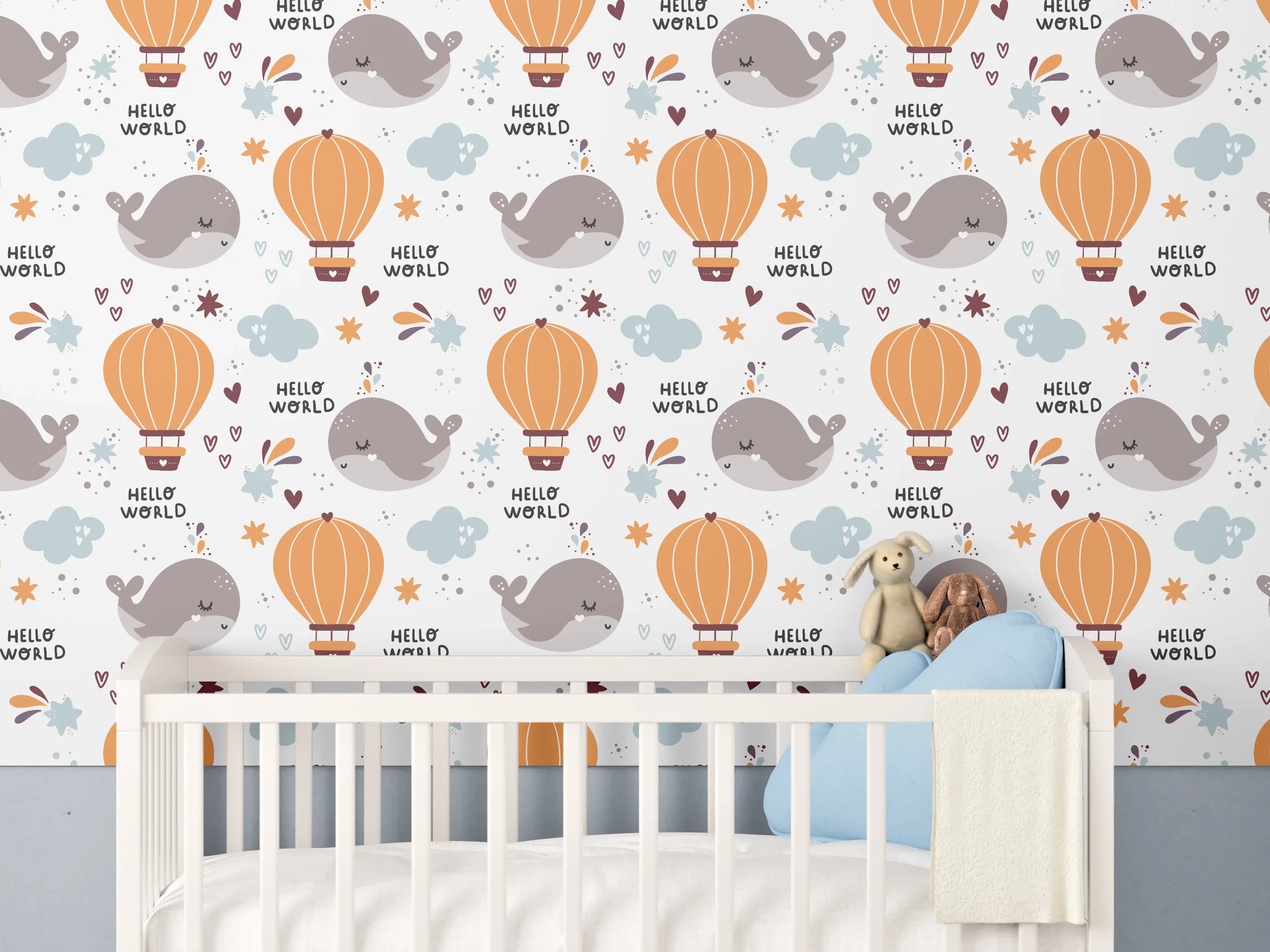 Babyzimmer Wandgestaltung - Nahegelegene Atmosphäre mit Heißluftballons und Walen