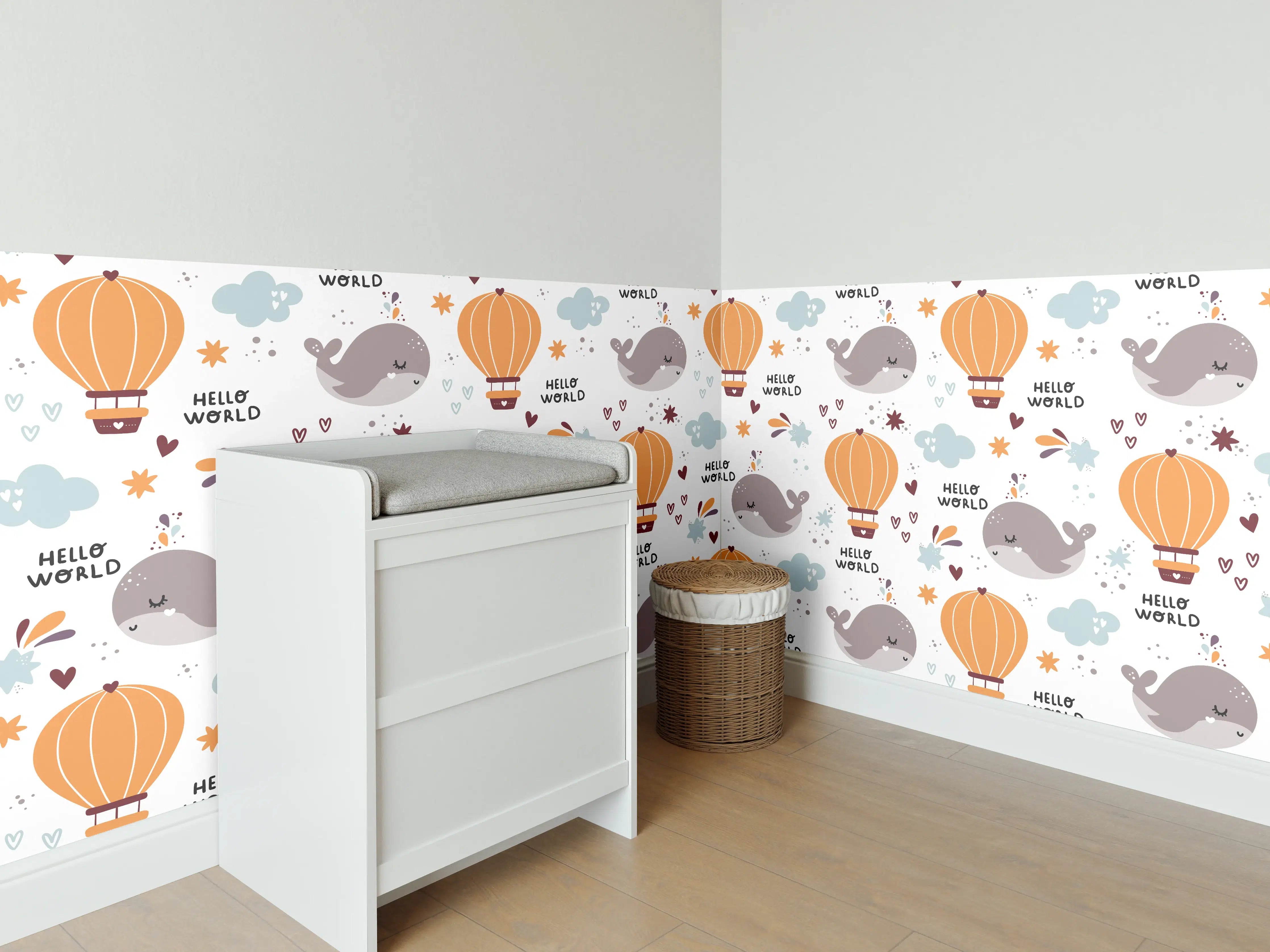 Babyzimmer Wandgestaltung - Nahegelegene Atmosphäre mit Heißluftballons und Walen