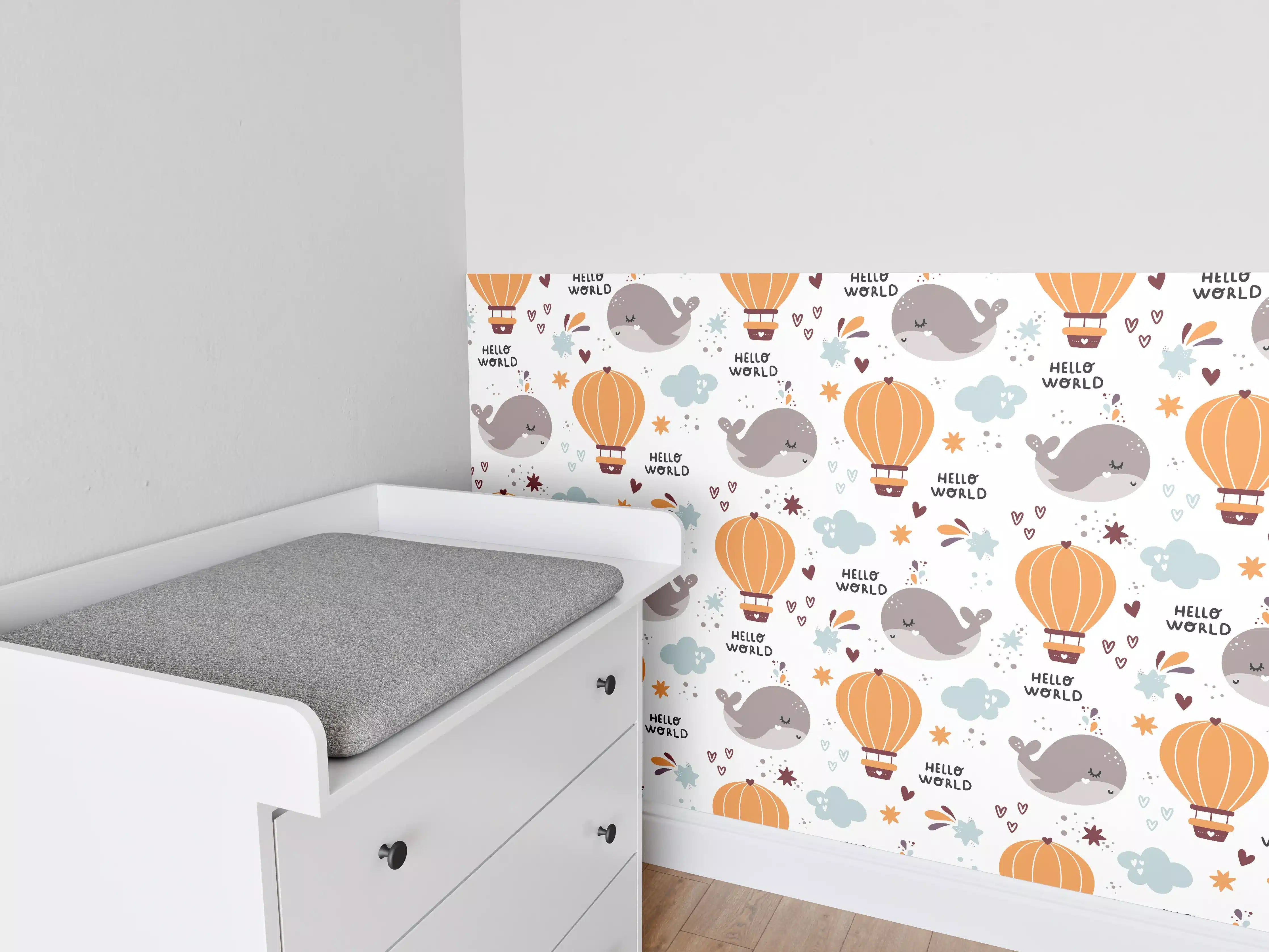 Babyzimmer Wandgestaltung - Nahegelegene Atmosphäre mit Heißluftballons und Walen
