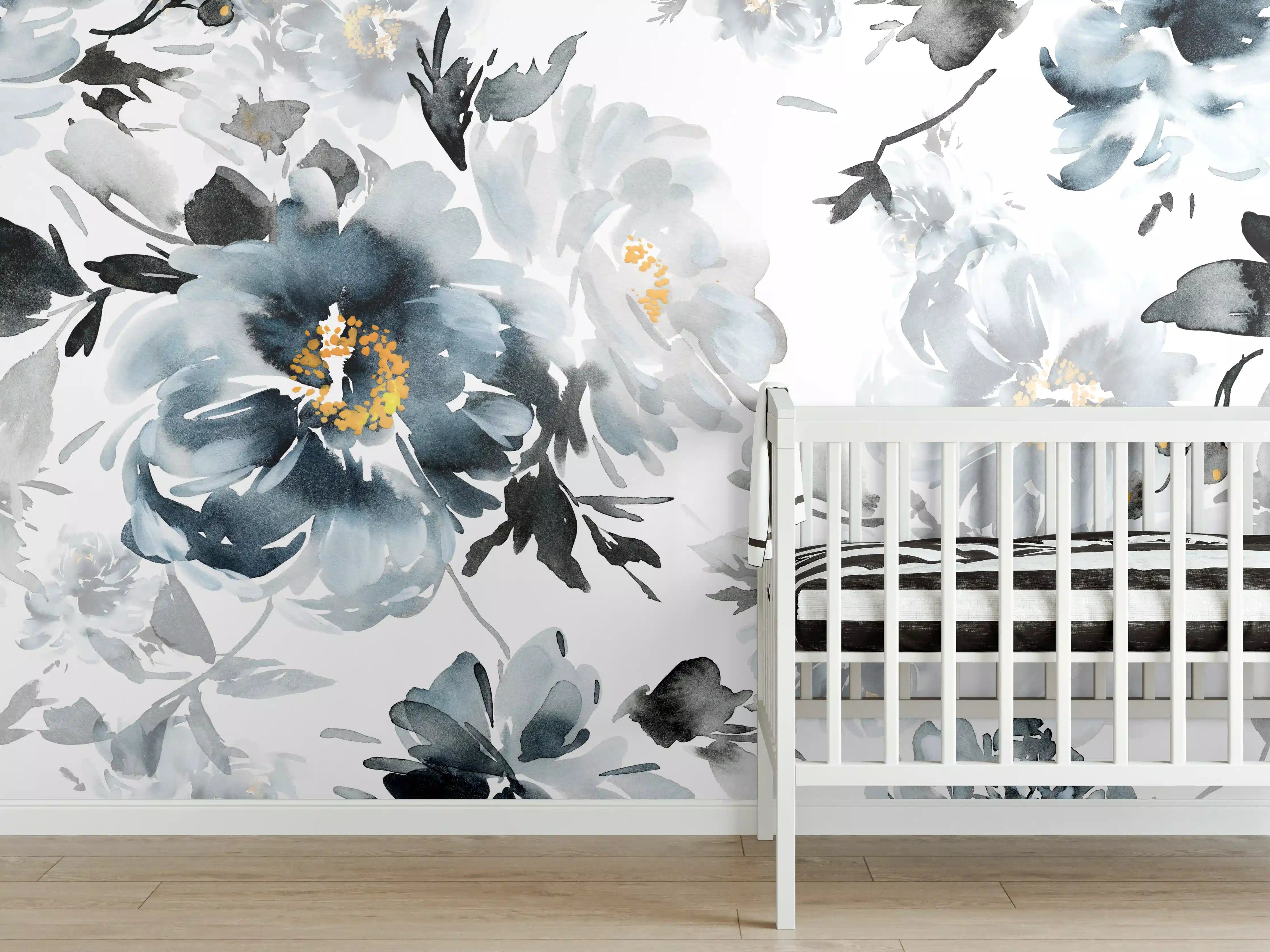 Babyzimmer Wandgestaltung - Nahtlose Sommer Muster mit Aquarell Blumen