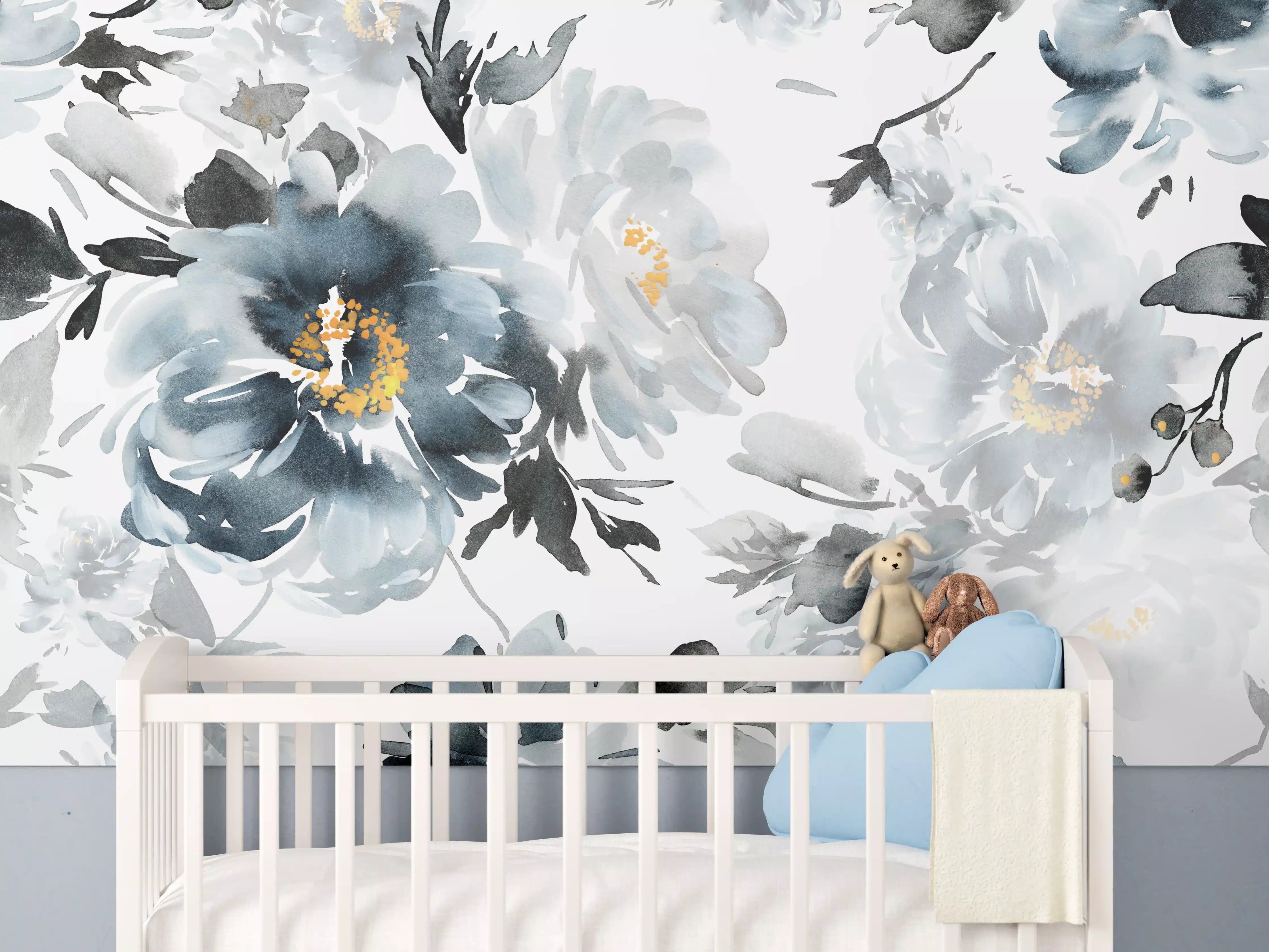 Babyzimmer Wandgestaltung - Nahtlose Sommer Muster mit Aquarell Blumen