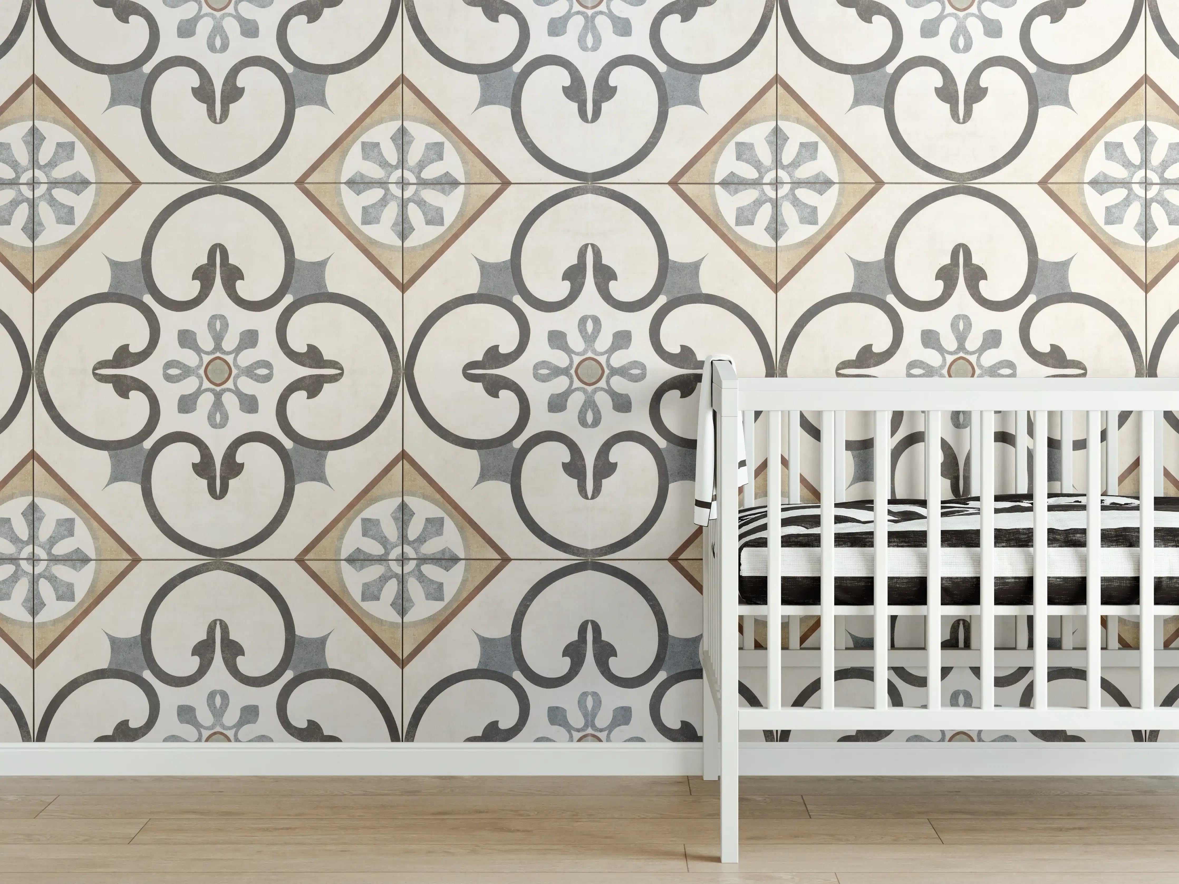 Babyzimmer Wandgestaltung - Nahtlose beige graue Fliesen