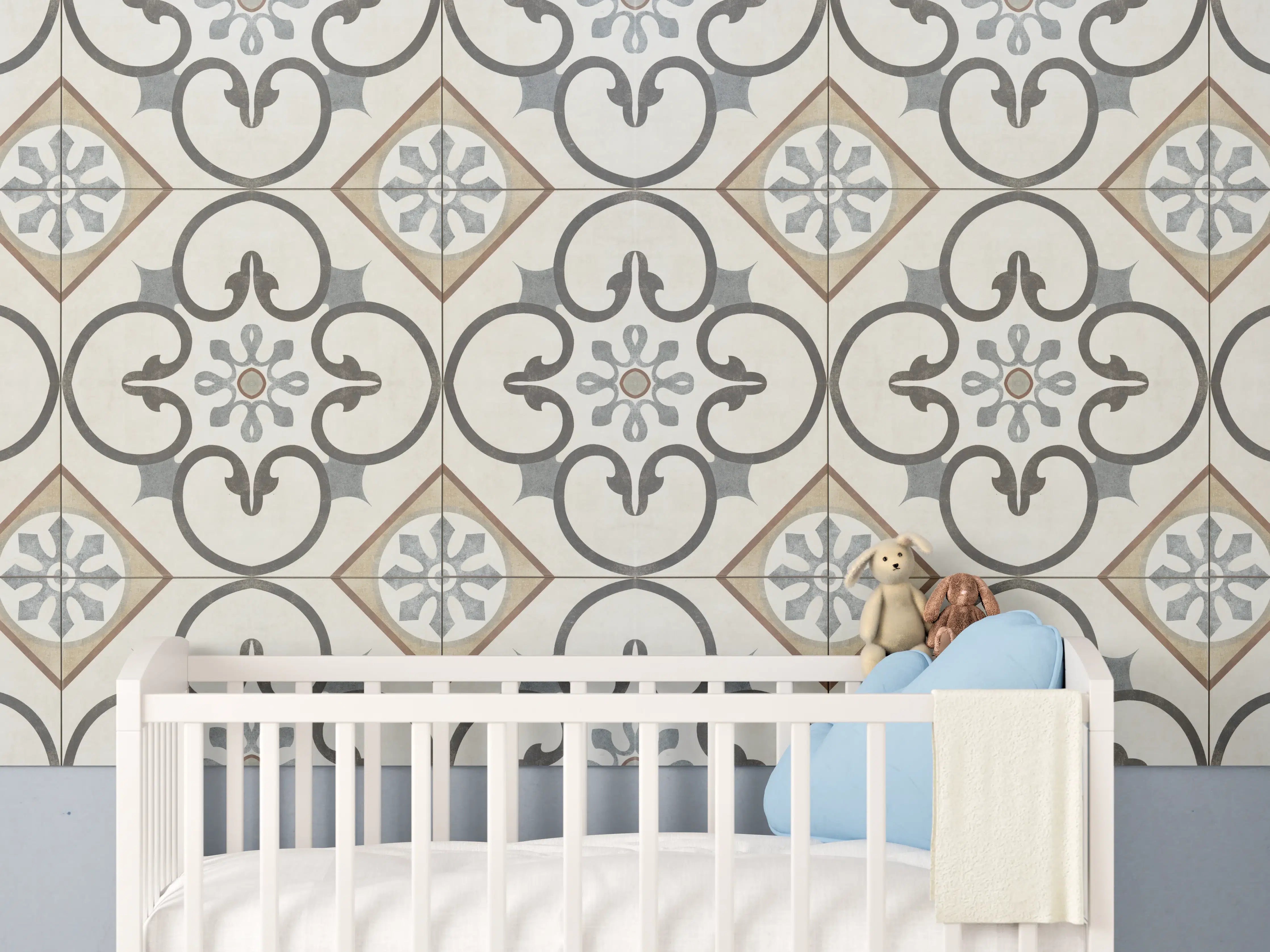Babyzimmer Wandgestaltung - Nahtlose beige graue Fliesen