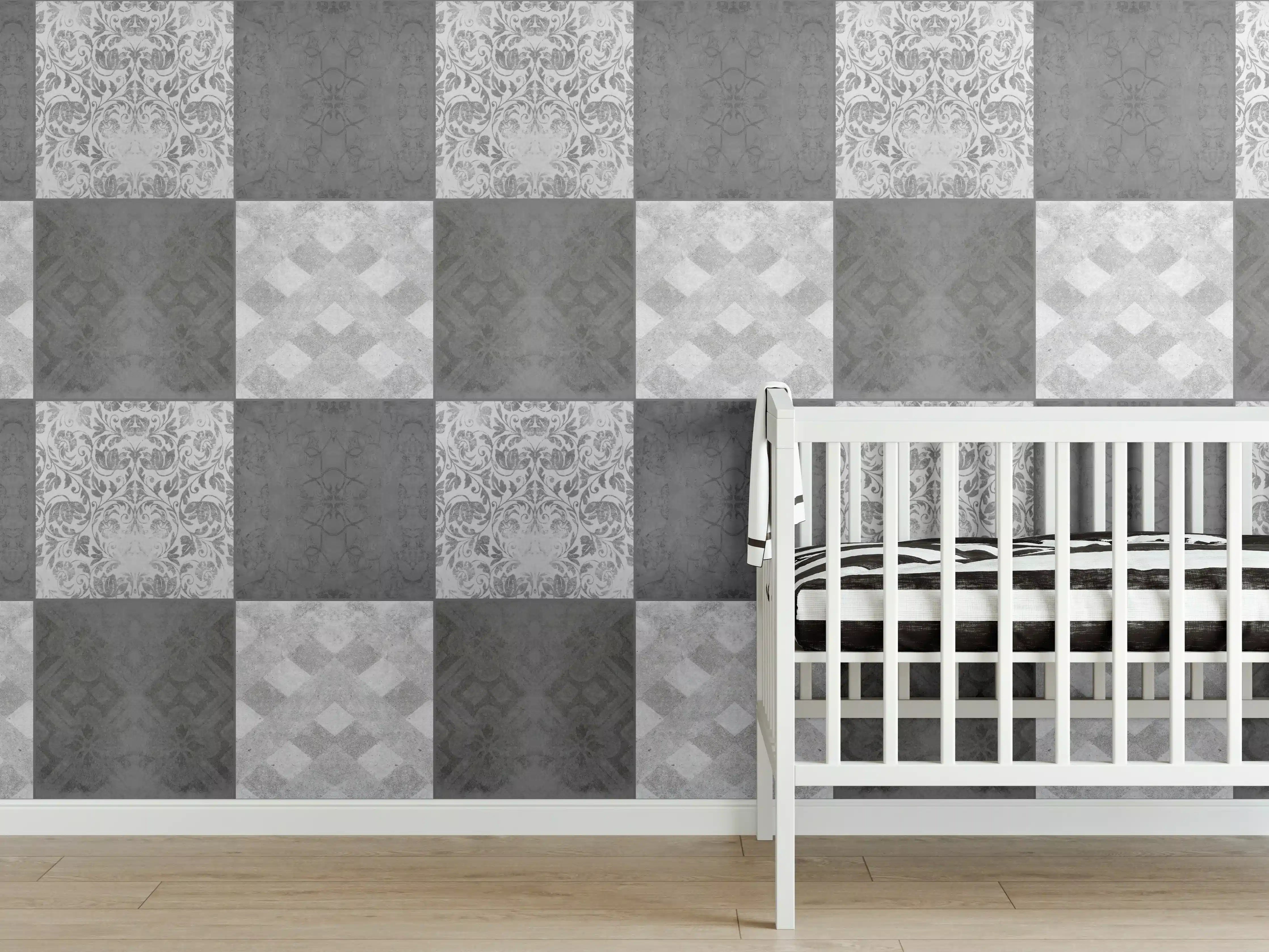 Babyzimmer Wandgestaltung - Nahtlose dunkle Vintage Fliesen