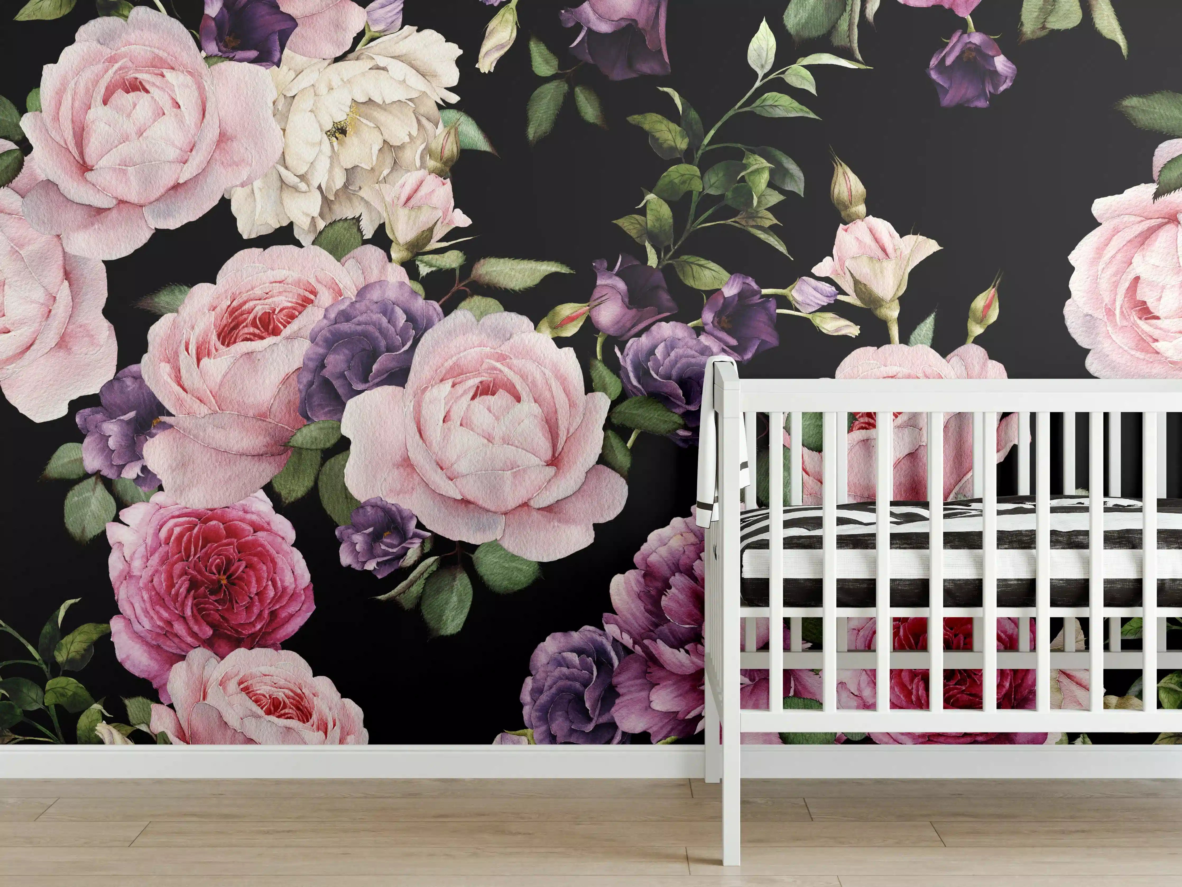 Babyzimmer Wandgestaltung - Nahtloses florales Muster mit Rosen