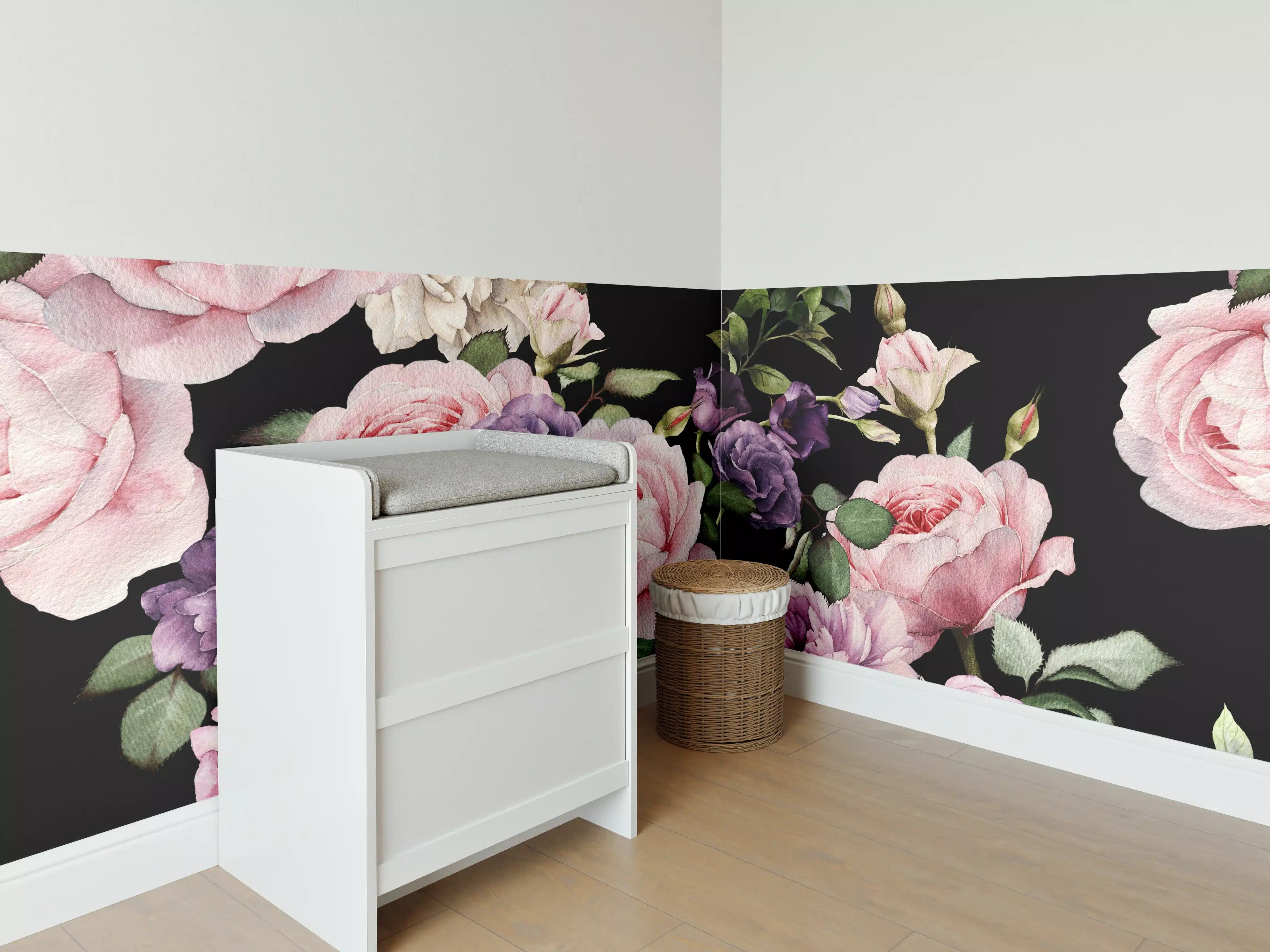 Babyzimmer Wandgestaltung - Nahtloses florales Muster mit Rosen
