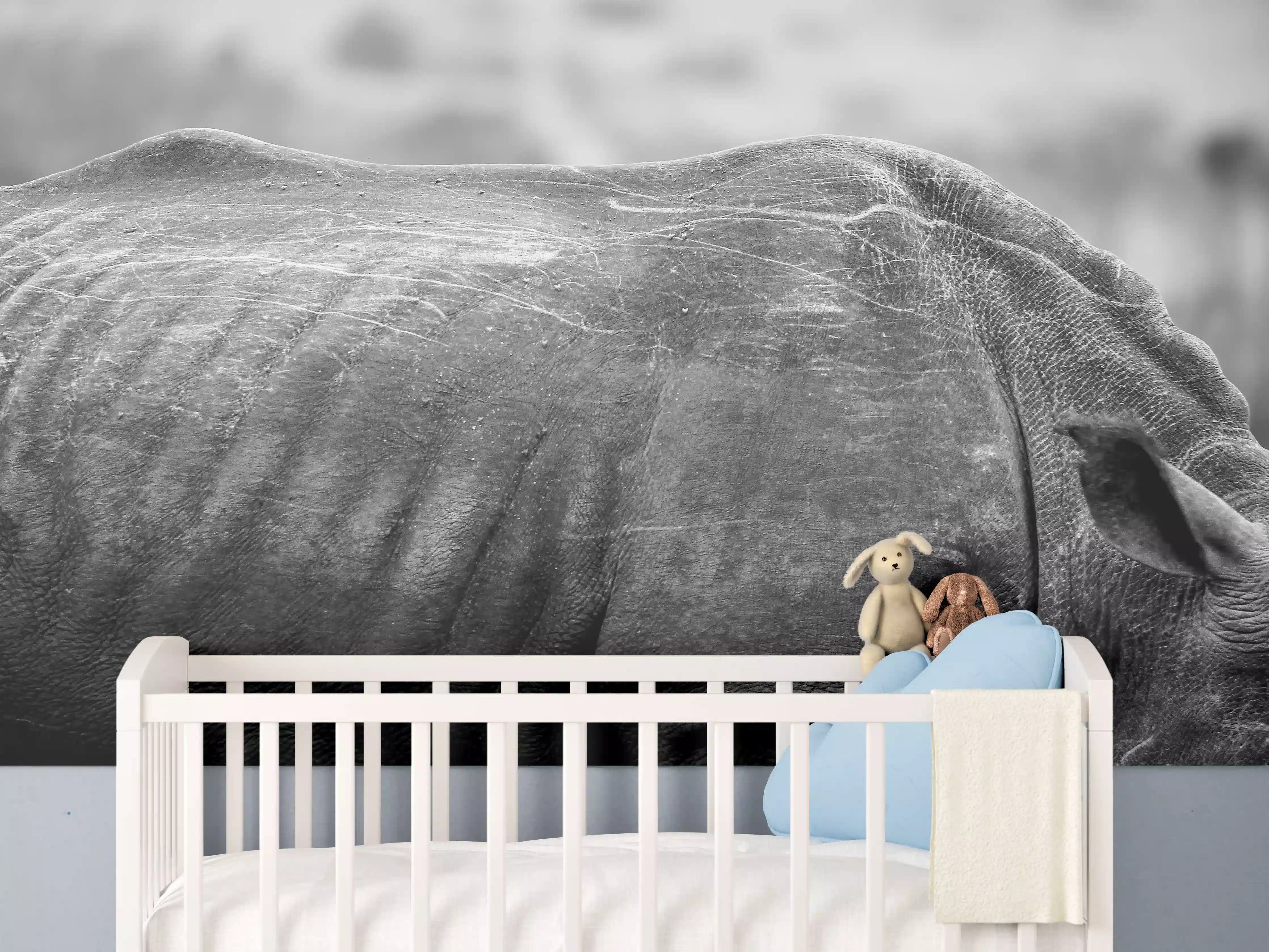 Babyzimmer Wandgestaltung - Nashorn - schwarz-weiß