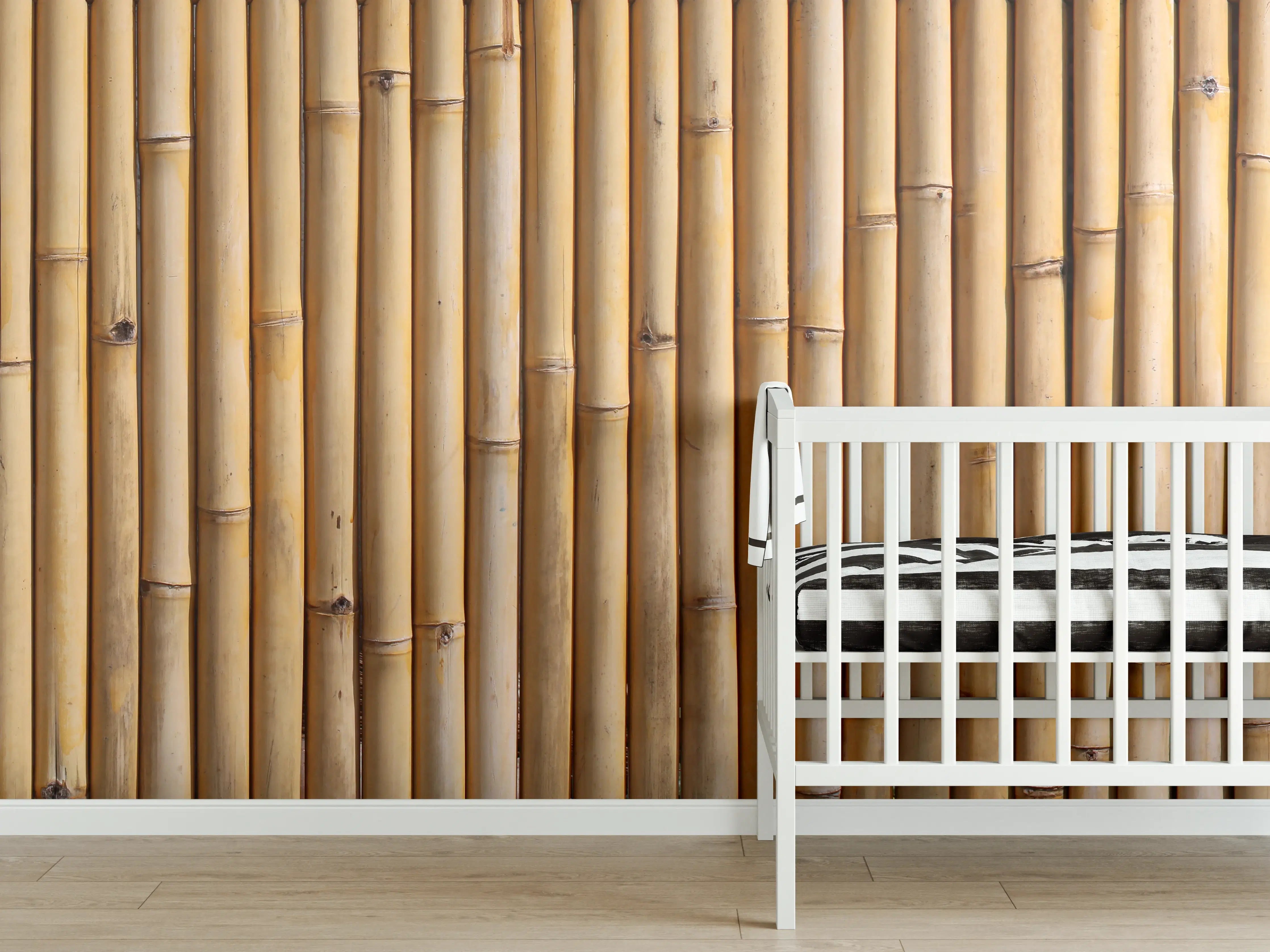 Babyzimmer Wandgestaltung - Natürliche Bambuslattung