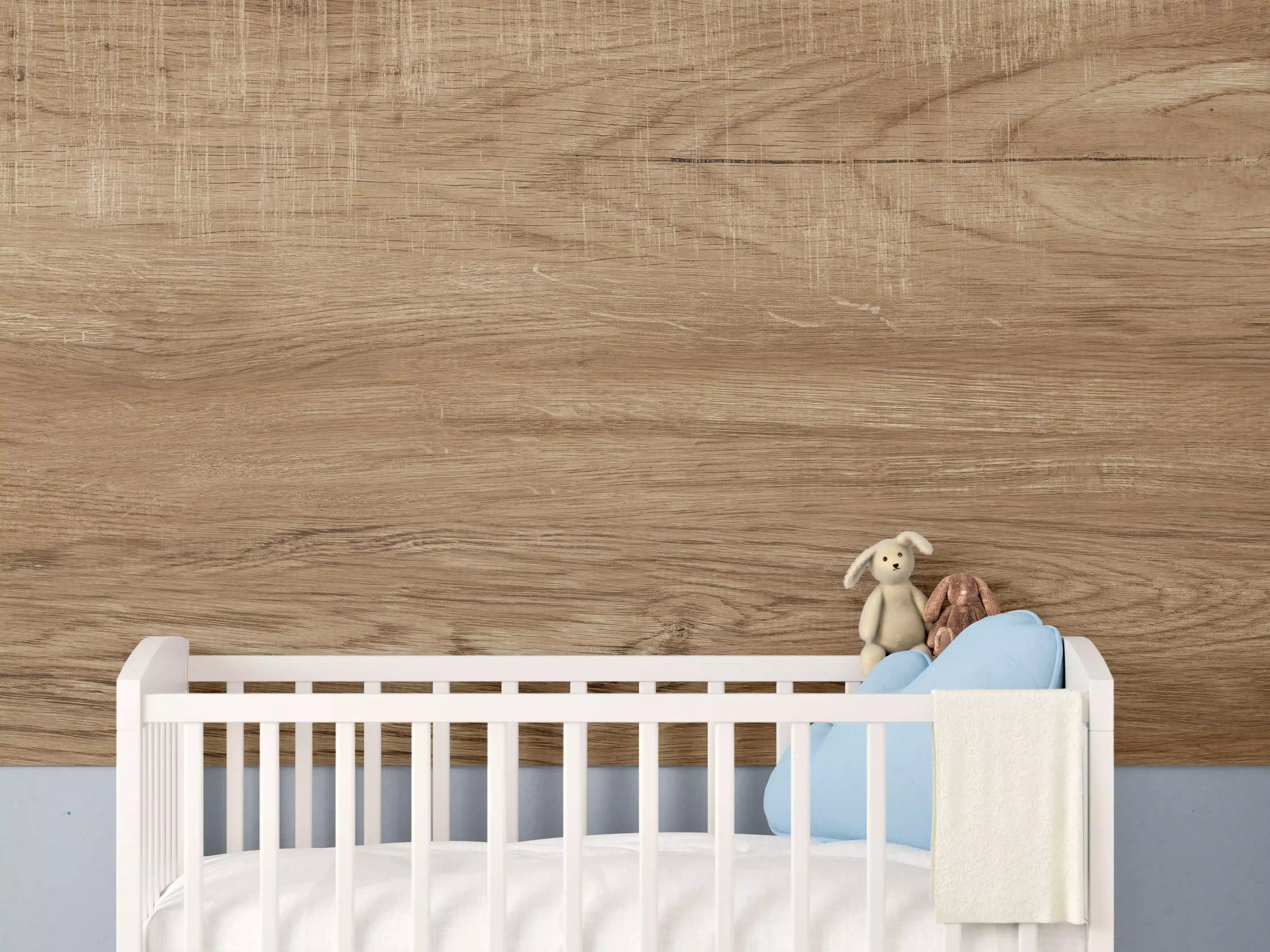 Babyzimmer Wandgestaltung - Natürliche Braune Walnussholz-Struktur