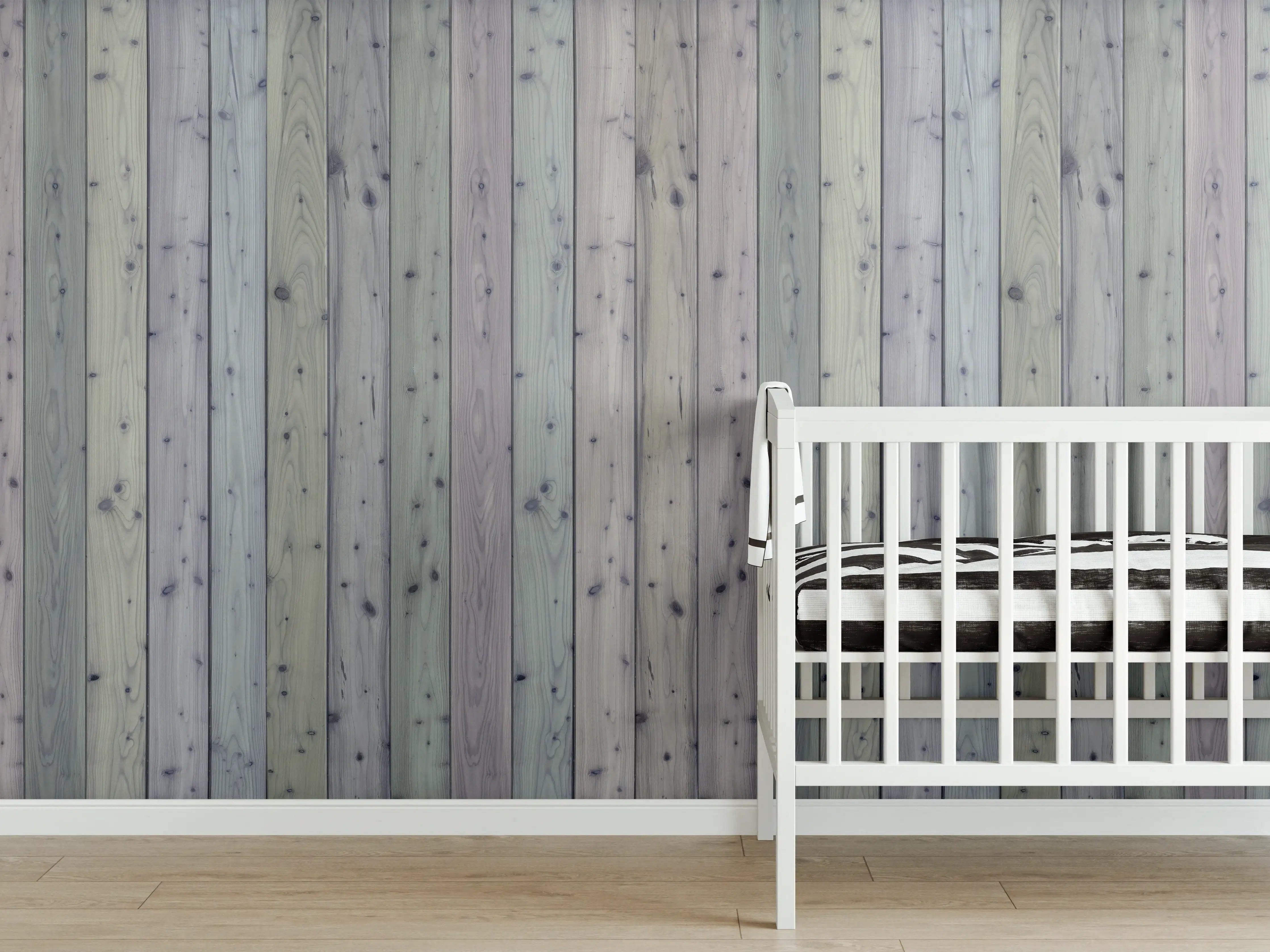 Babyzimmer Wandgestaltung - Natürliche Holzoptik in Pastellfarben