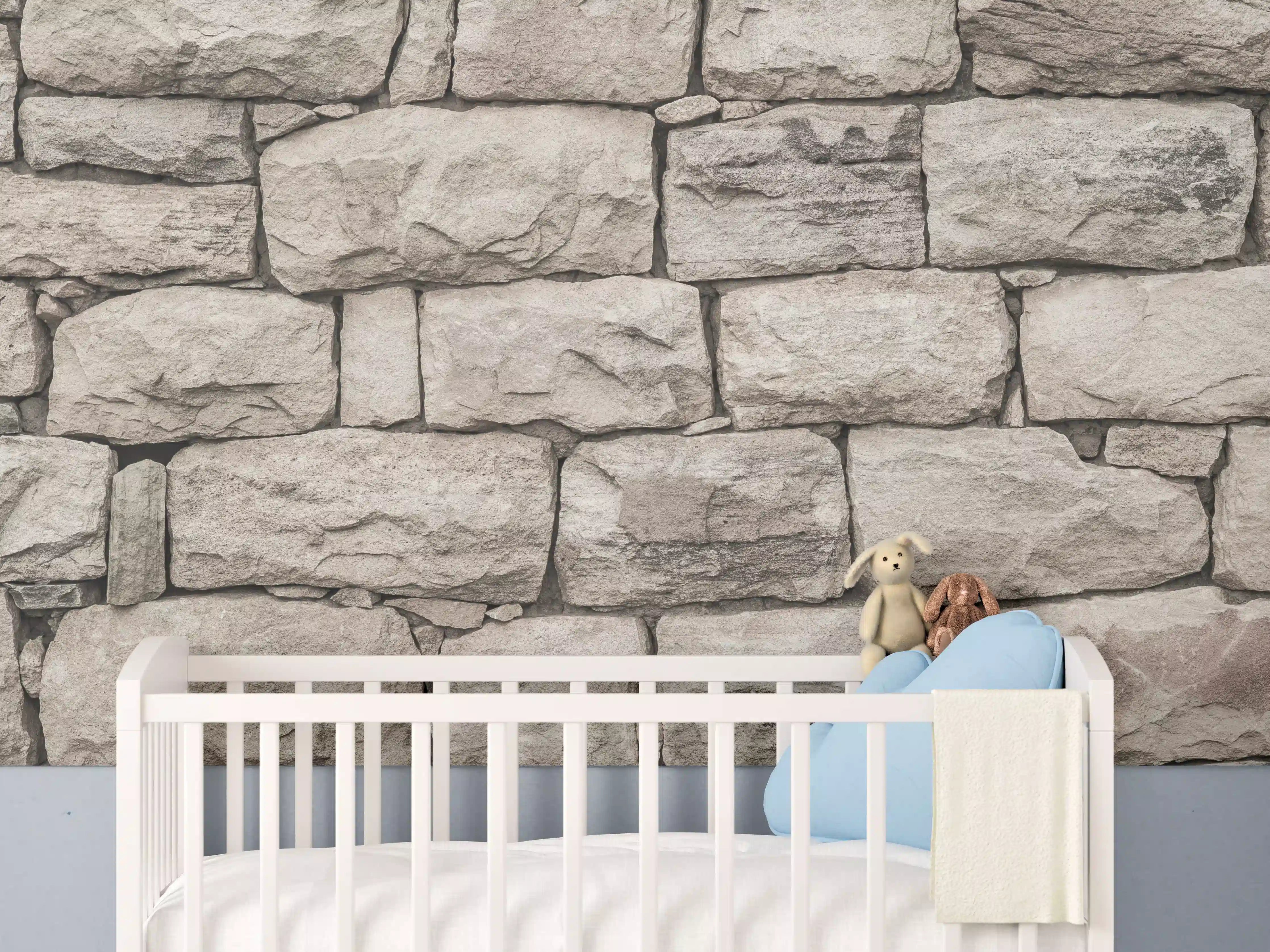 Babyzimmer Wandgestaltung - Natürliche Steinelemente in Beige und Grau