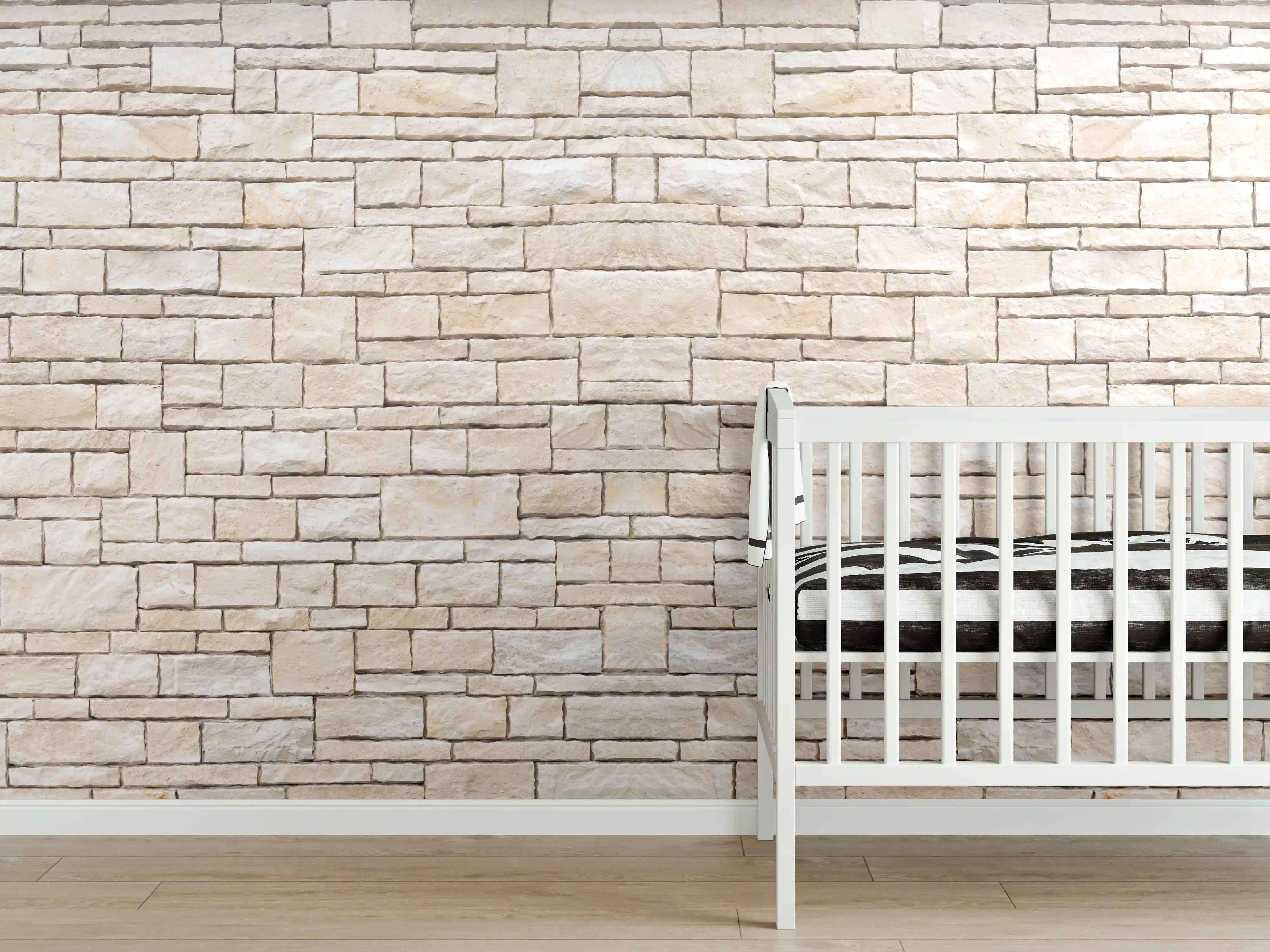 Babyzimmer Wandgestaltung - Natürliche beige Ziegelwand