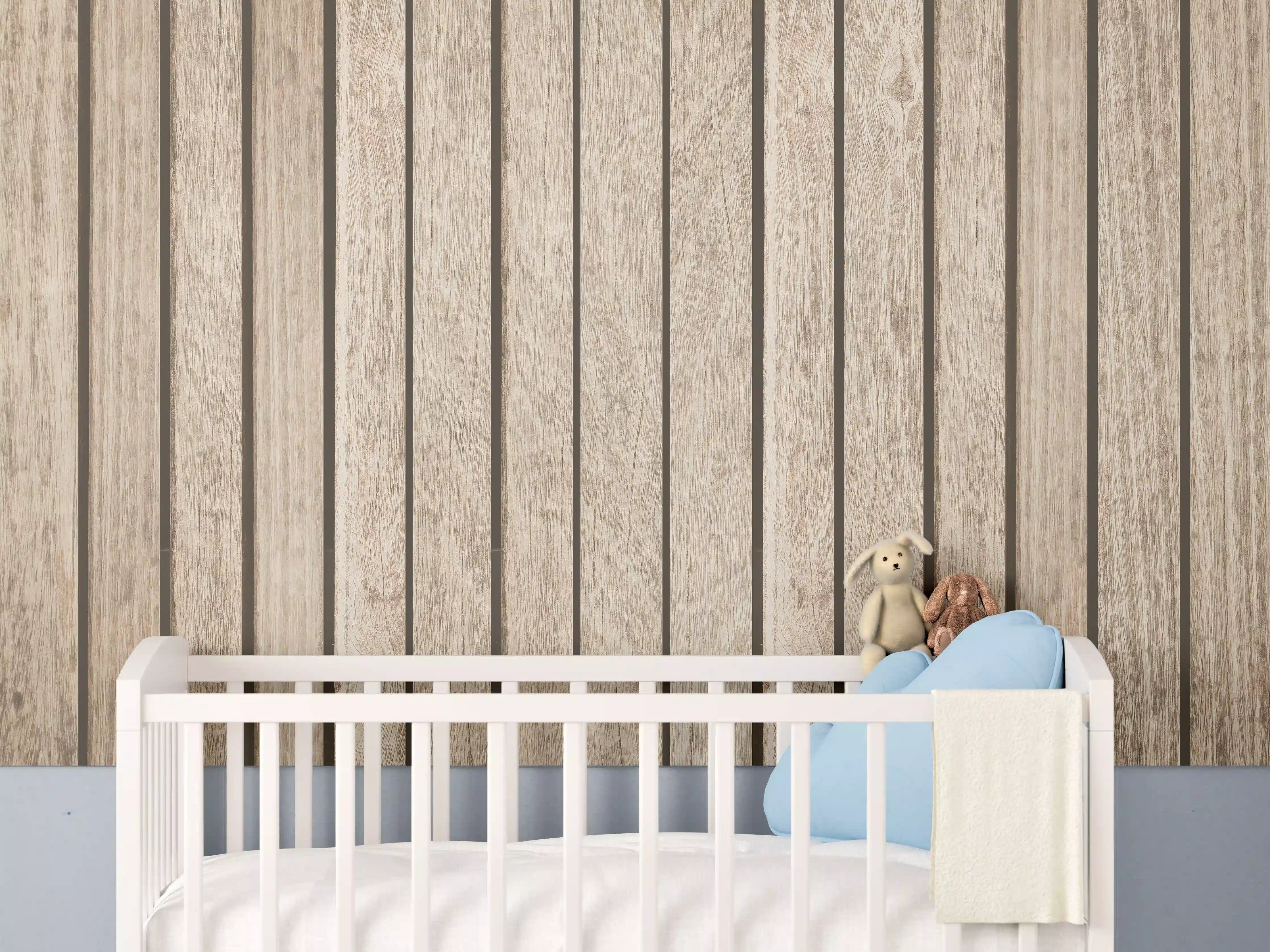 Babyzimmer Wandgestaltung - Natürliches Holzdielenmuster
