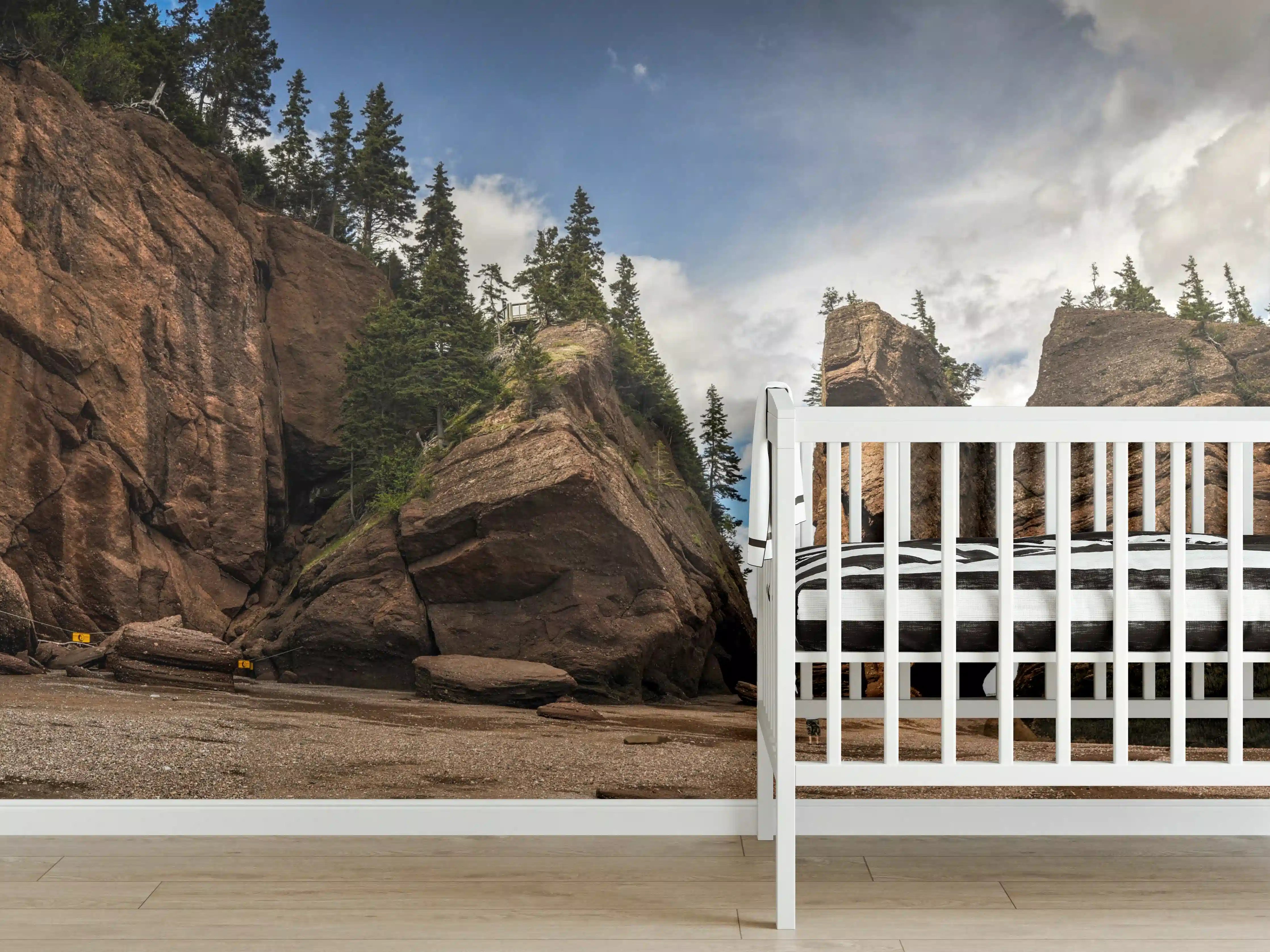 Babyzimmer Wandgestaltung - Naturbucht mit Felsen und Himmel