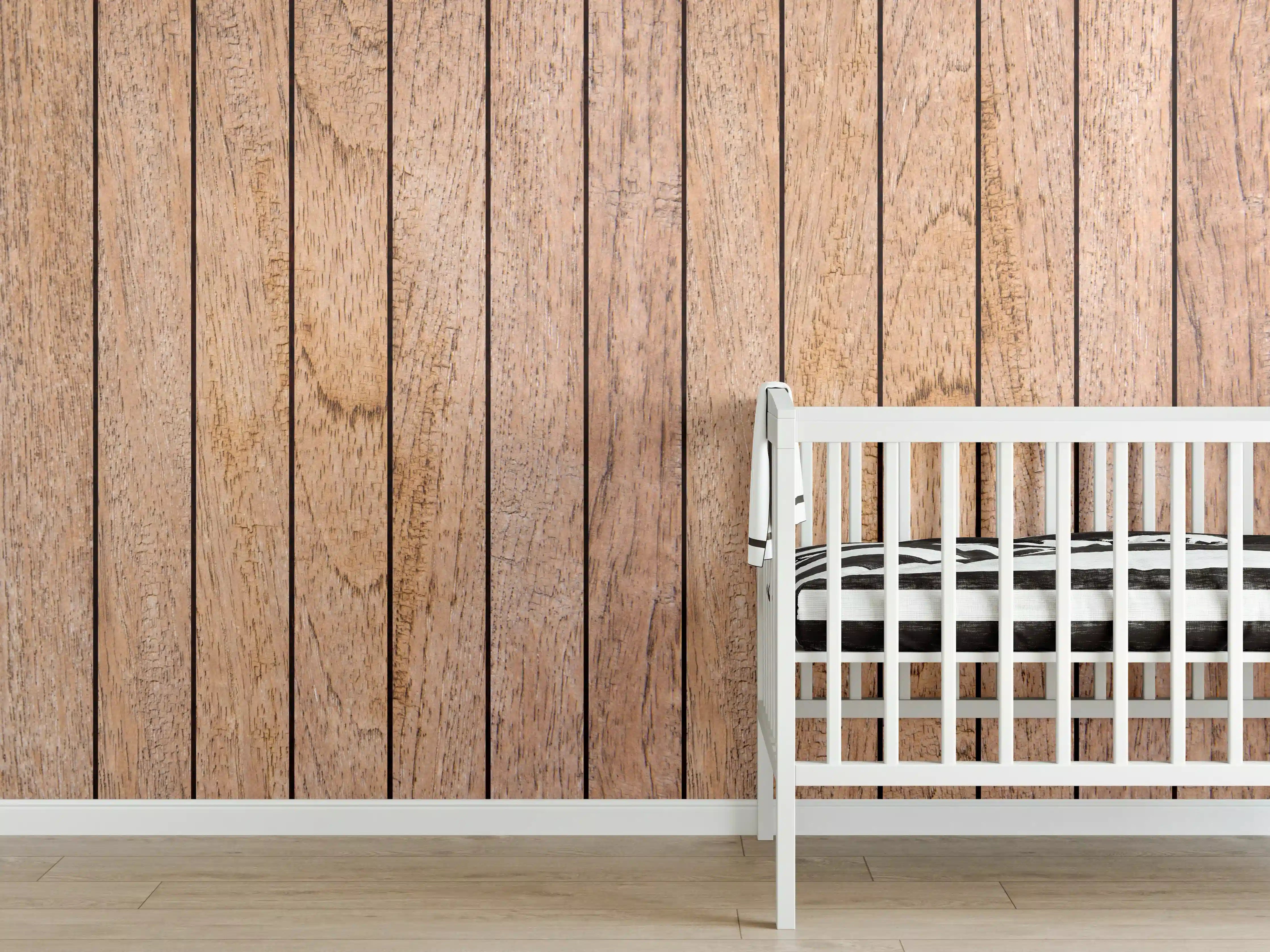 Babyzimmer Wandgestaltung - Naturholz Bretter Muster