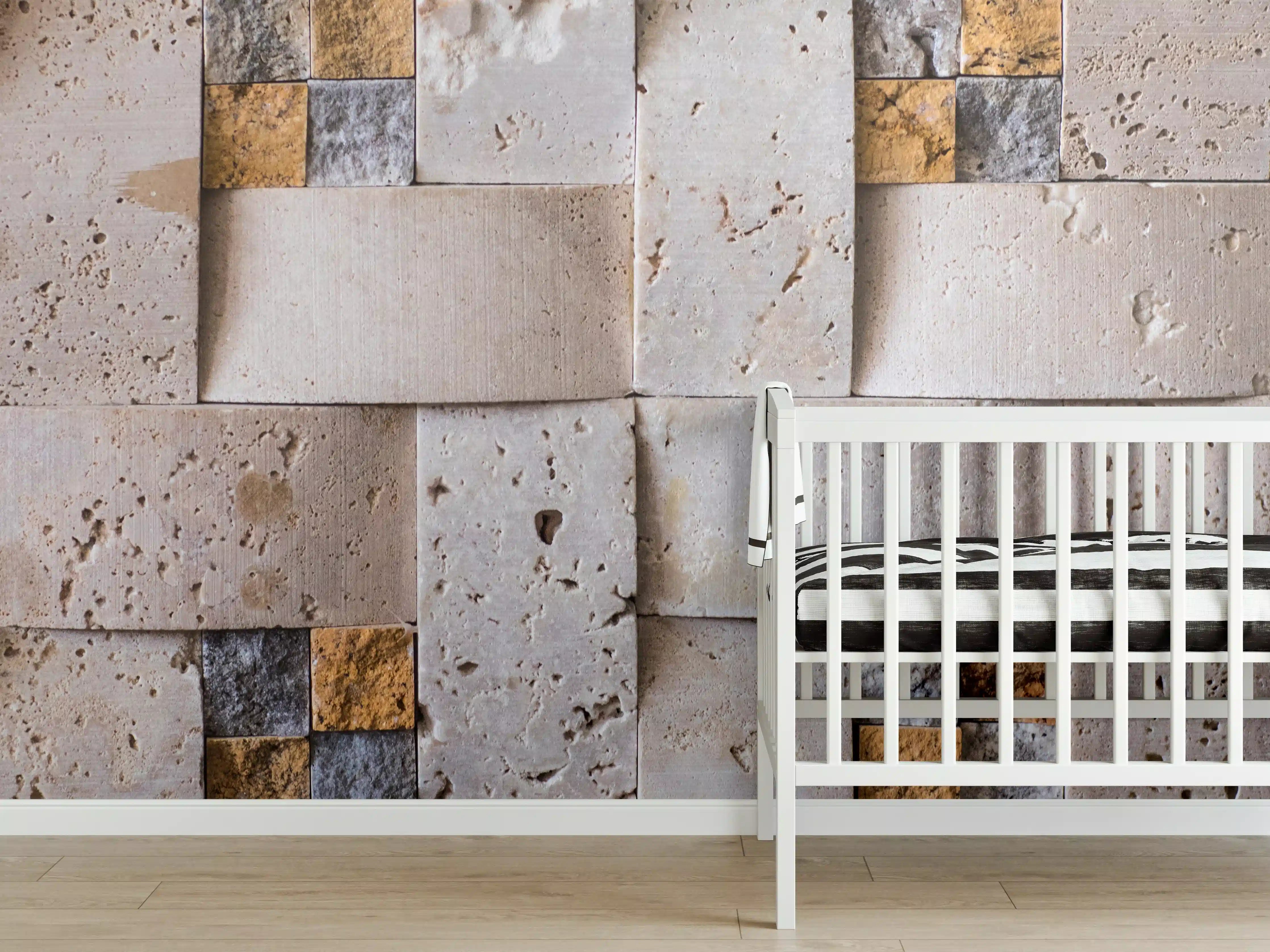 Babyzimmer Wandgestaltung - Natursteinmauer mit geometrischem Muster