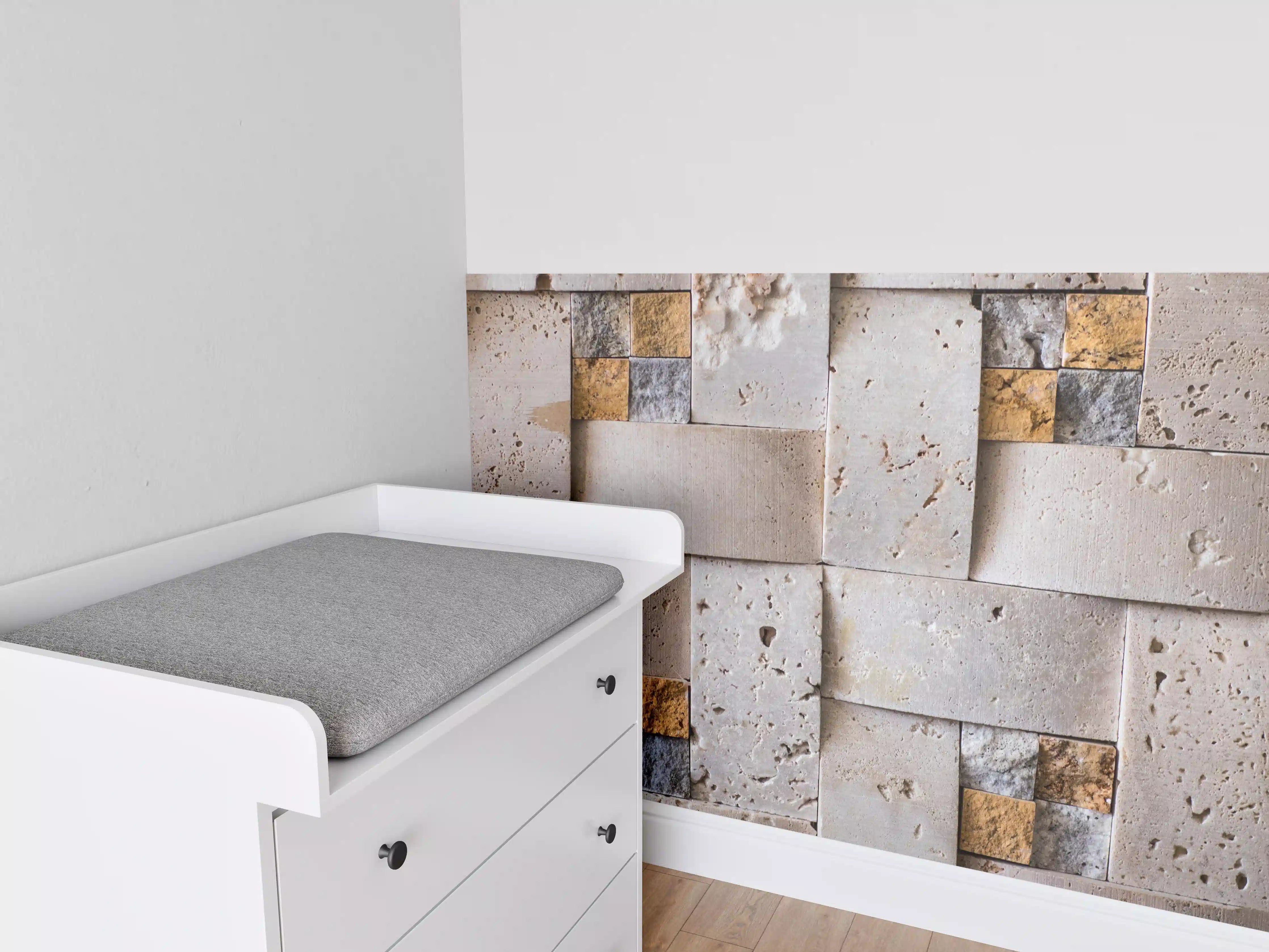Babyzimmer Wandgestaltung - Natursteinmauer mit geometrischem Muster