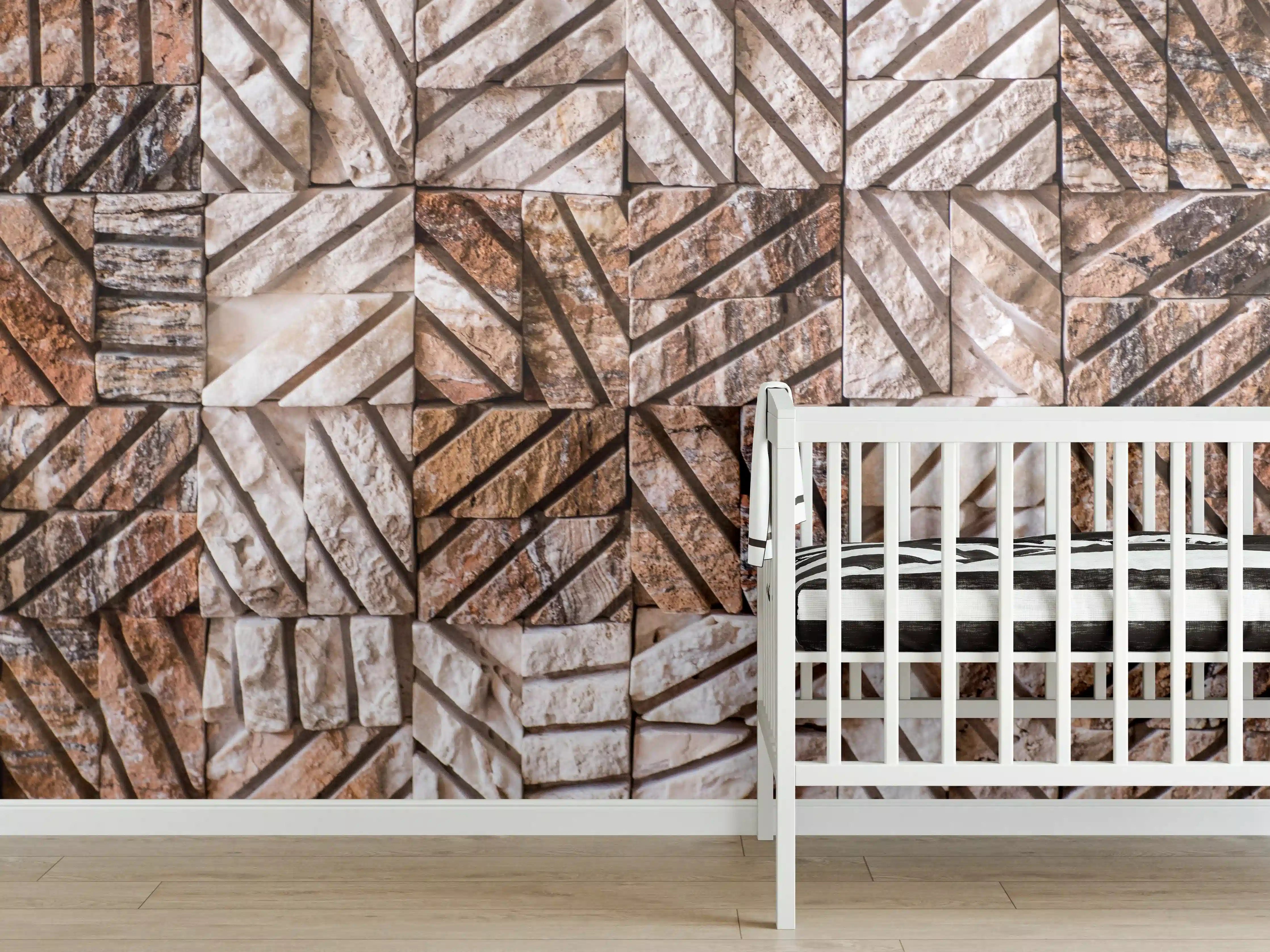 Babyzimmer Wandgestaltung - Natursteinmuster in warmen Brauntönen
