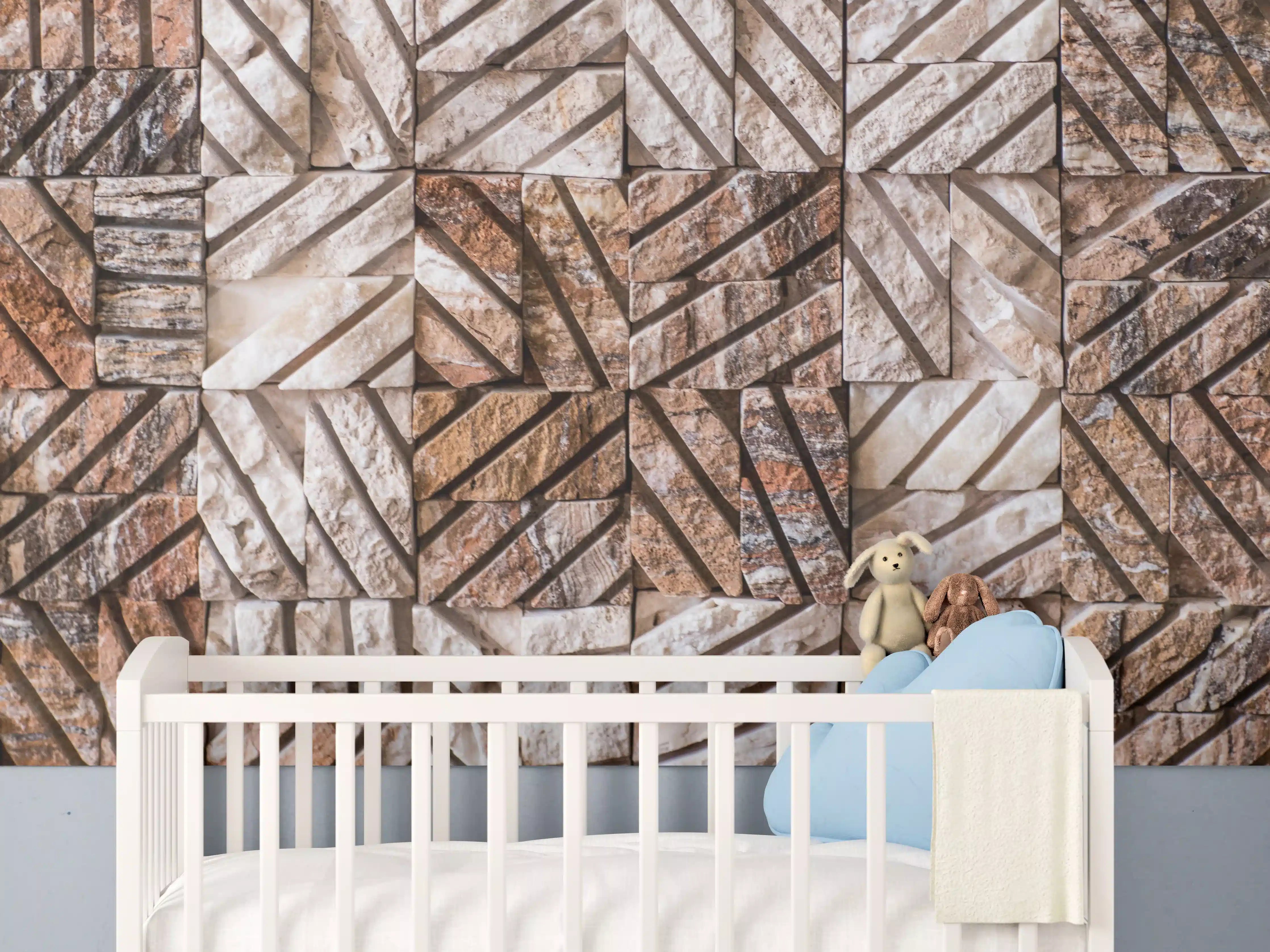 Babyzimmer Wandgestaltung - Natursteinmuster in warmen Brauntönen