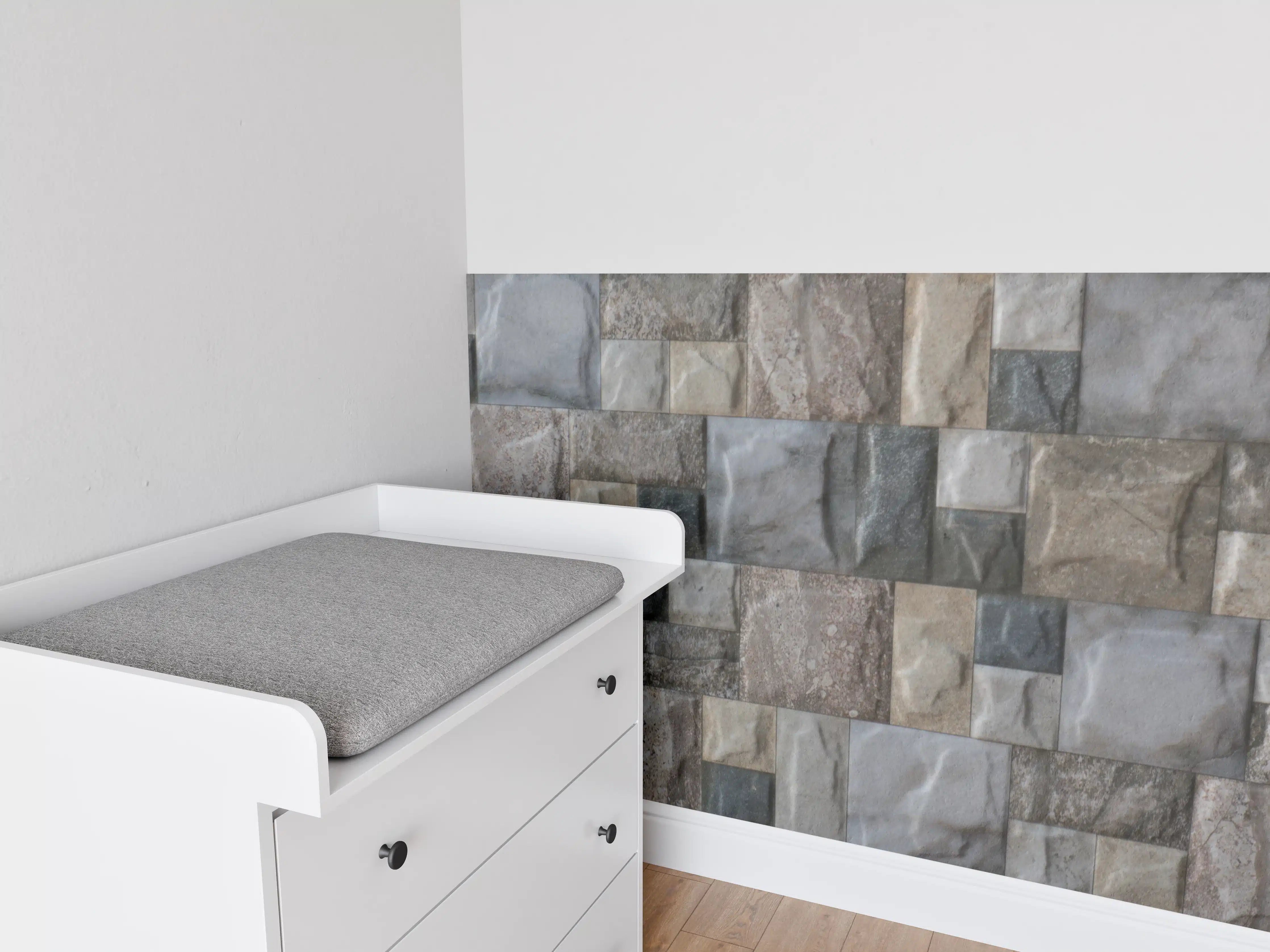 Babyzimmer Wandgestaltung - Natursteinwand in Erdtönen