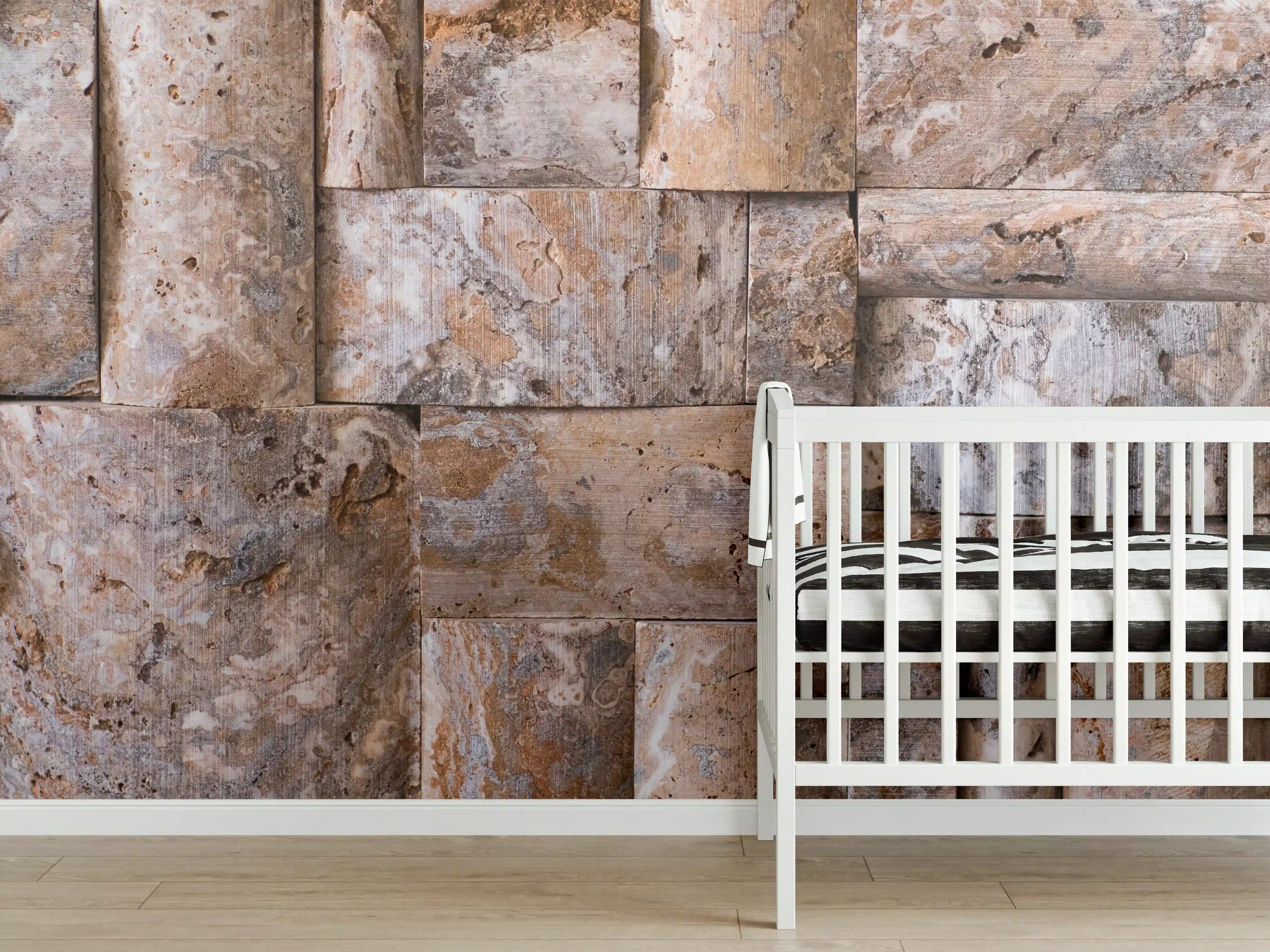 Babyzimmer Wandgestaltung - Natursteinwand mit warmen Erdtönen