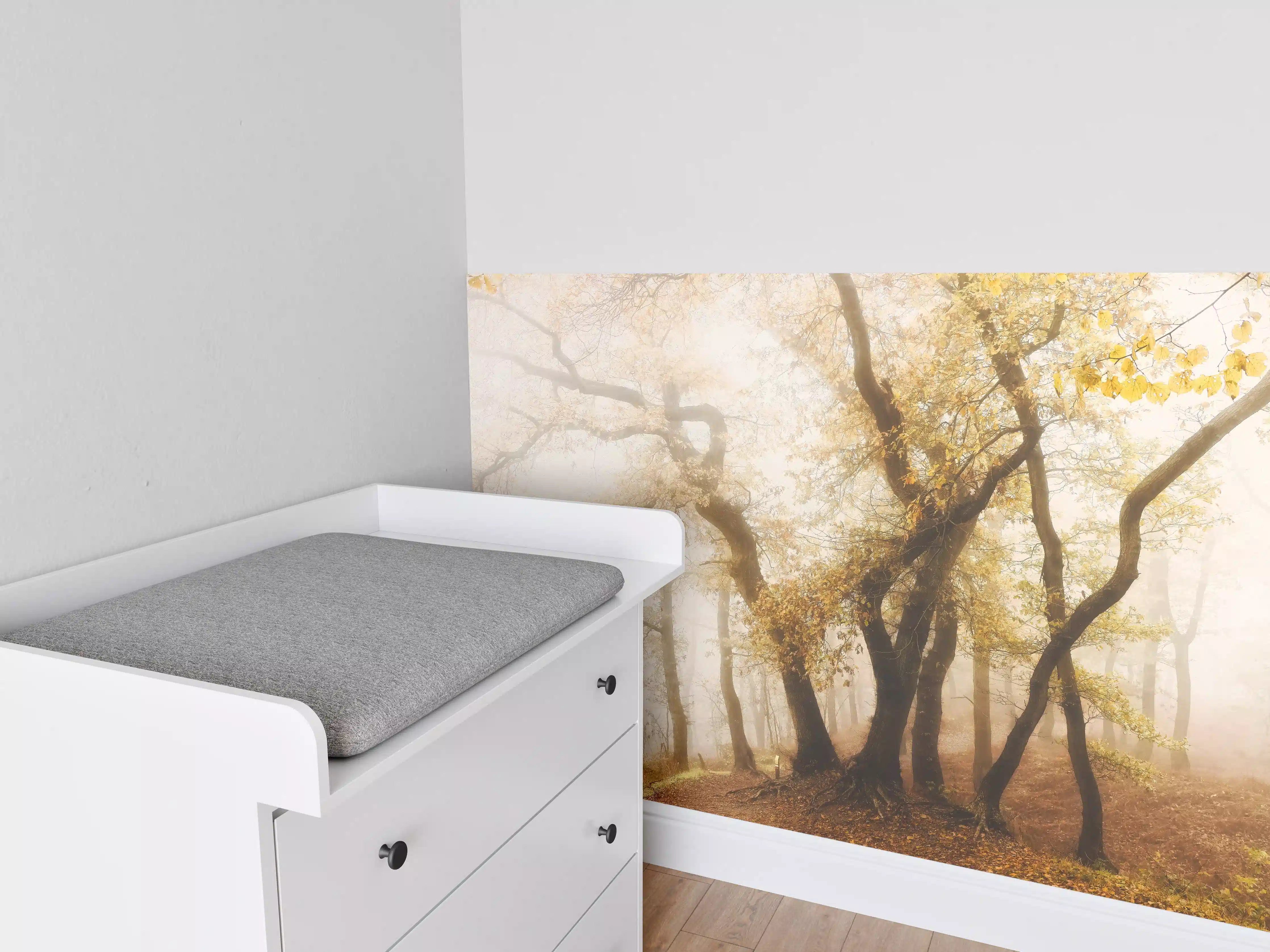 Babyzimmer Wandgestaltung - Nebeliger Wald im Herbst