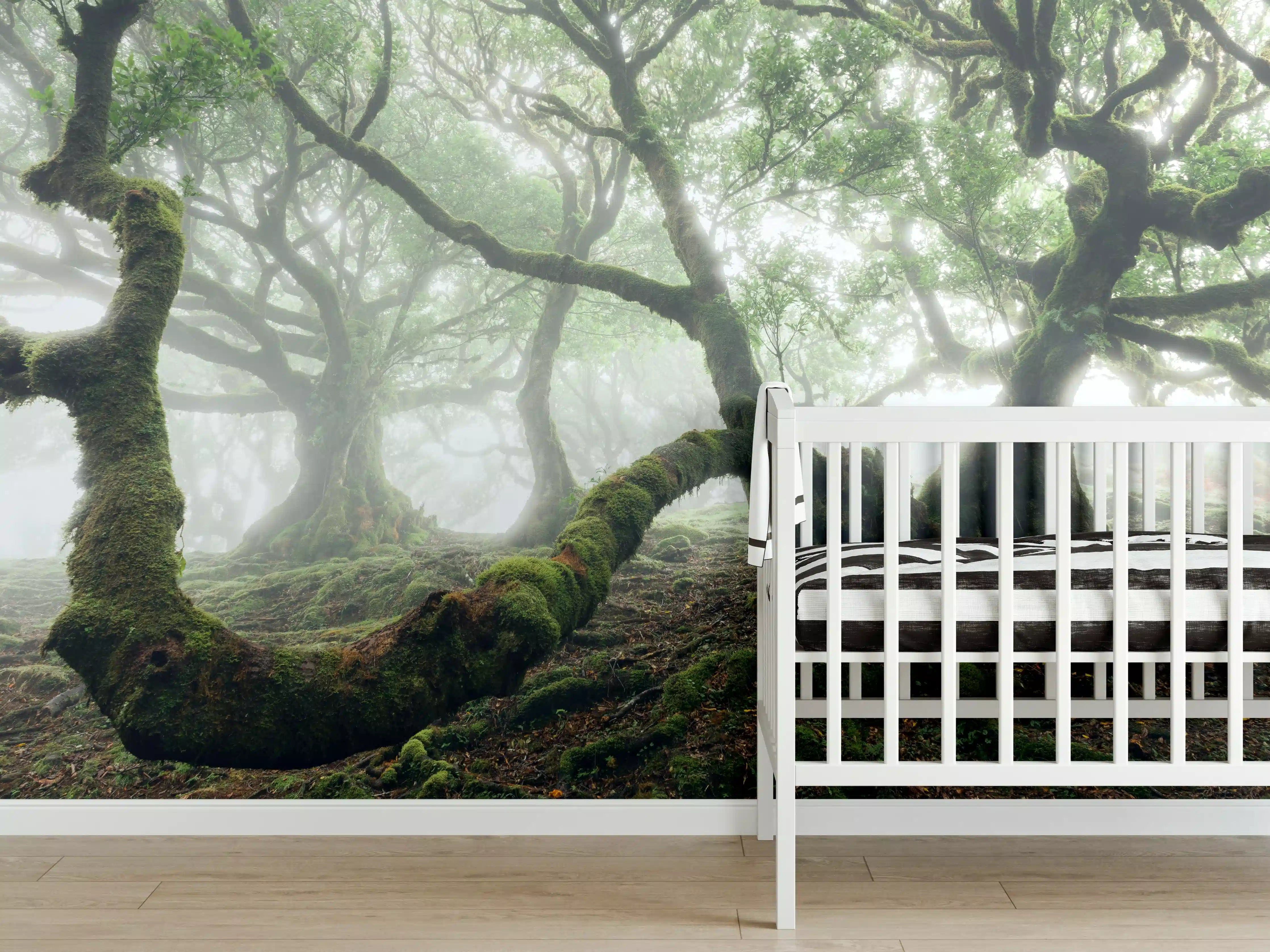 Babyzimmer Wandgestaltung - Nebeliger, mystischer Wald