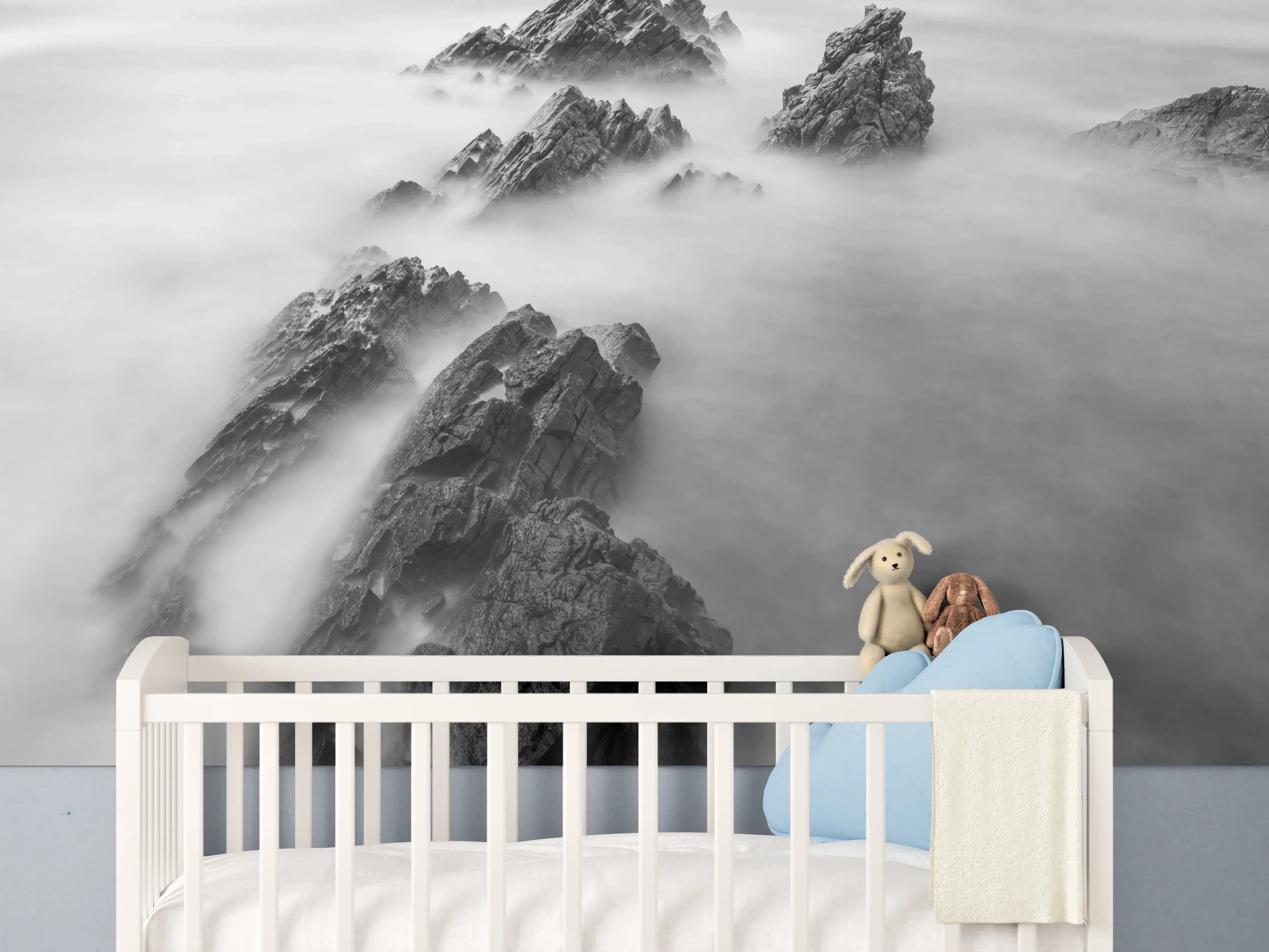 Babyzimmer Wandgestaltung - Nebelmeer über Felsformationen