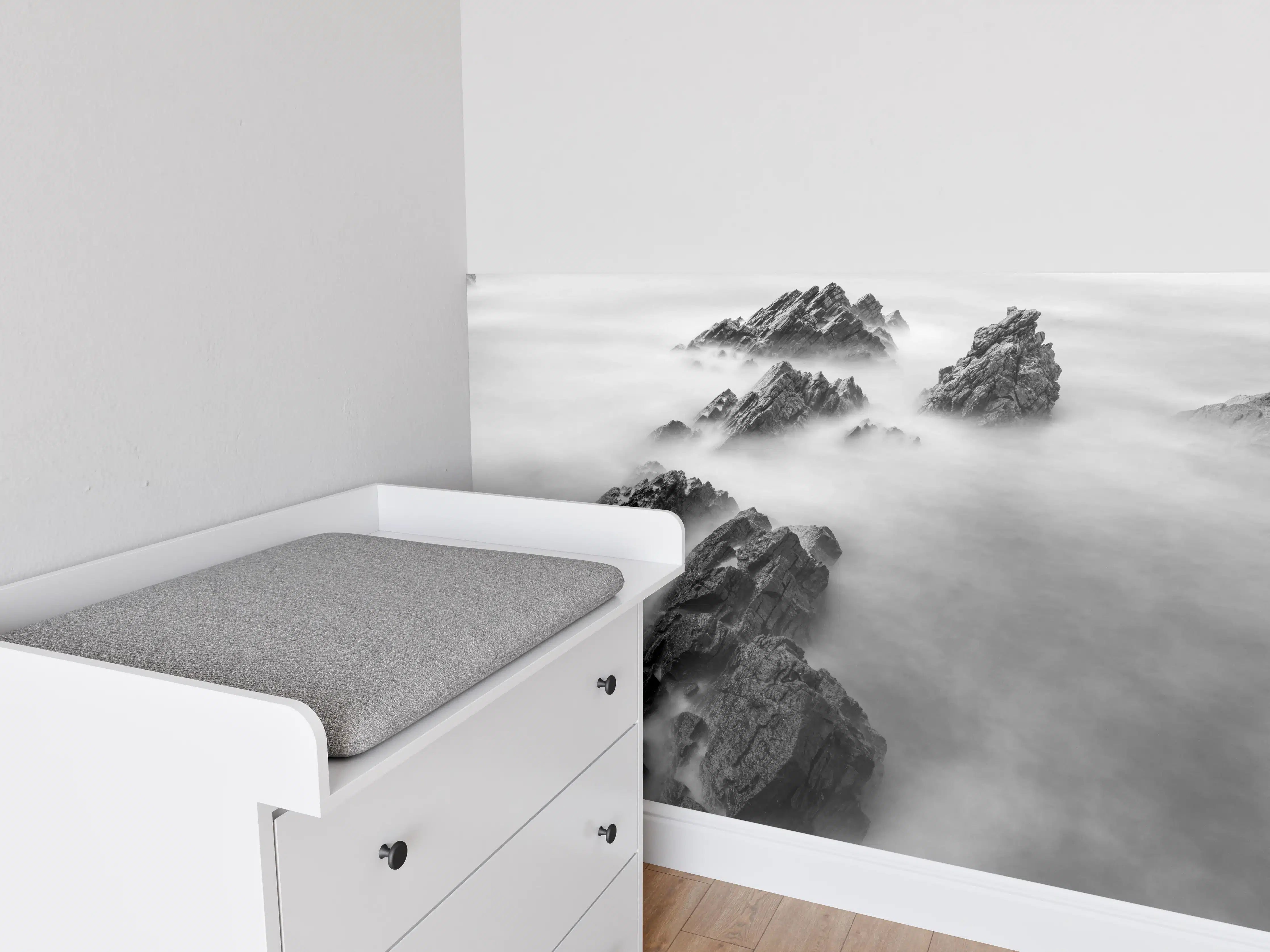 Babyzimmer Wandgestaltung - Nebelmeer über Felsformationen