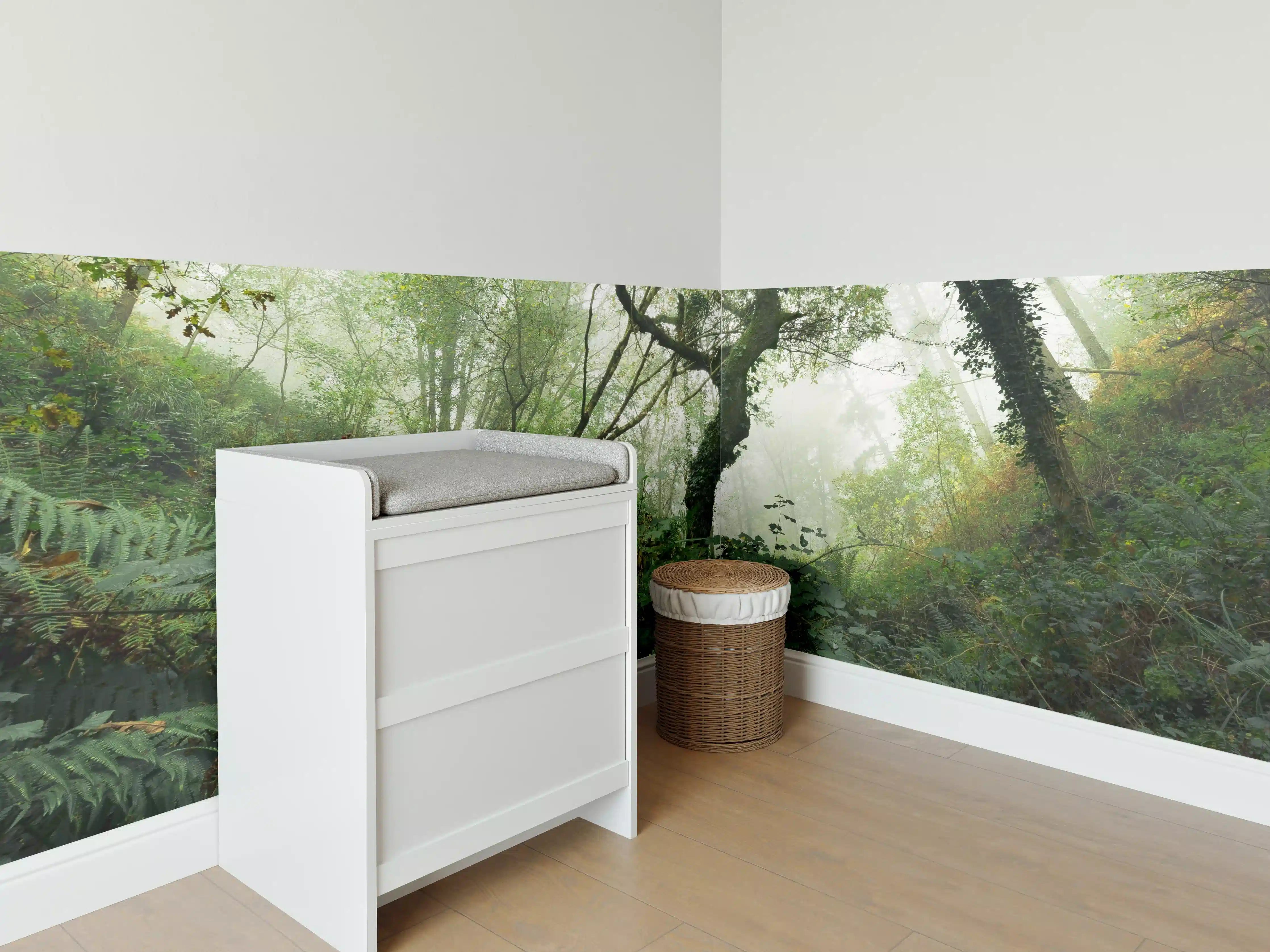 Babyzimmer Wandgestaltung - Nebelwald Grüntöne Herbst