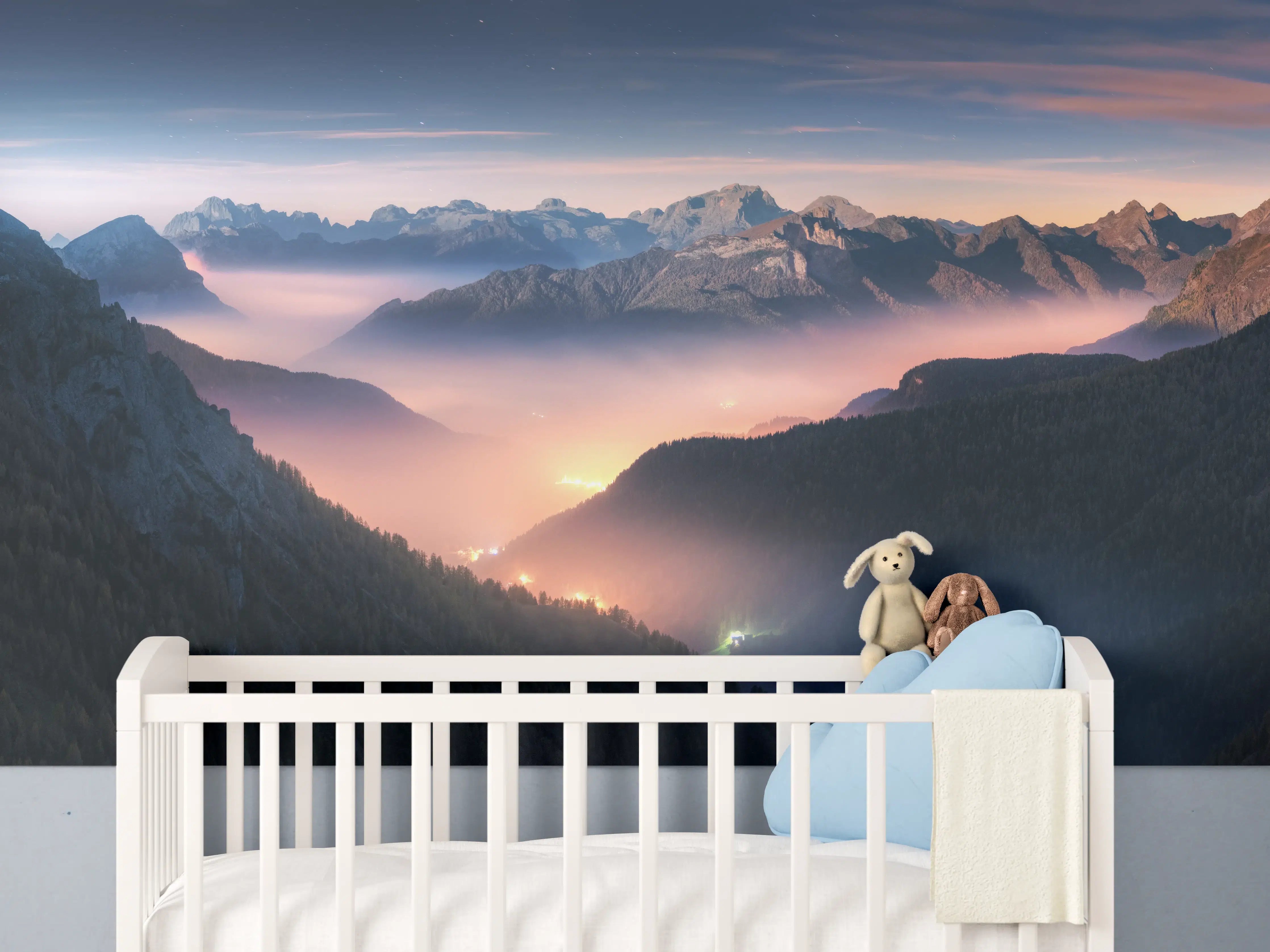 Babyzimmer Wandgestaltung - Nebliger Blick auf Dolomiten