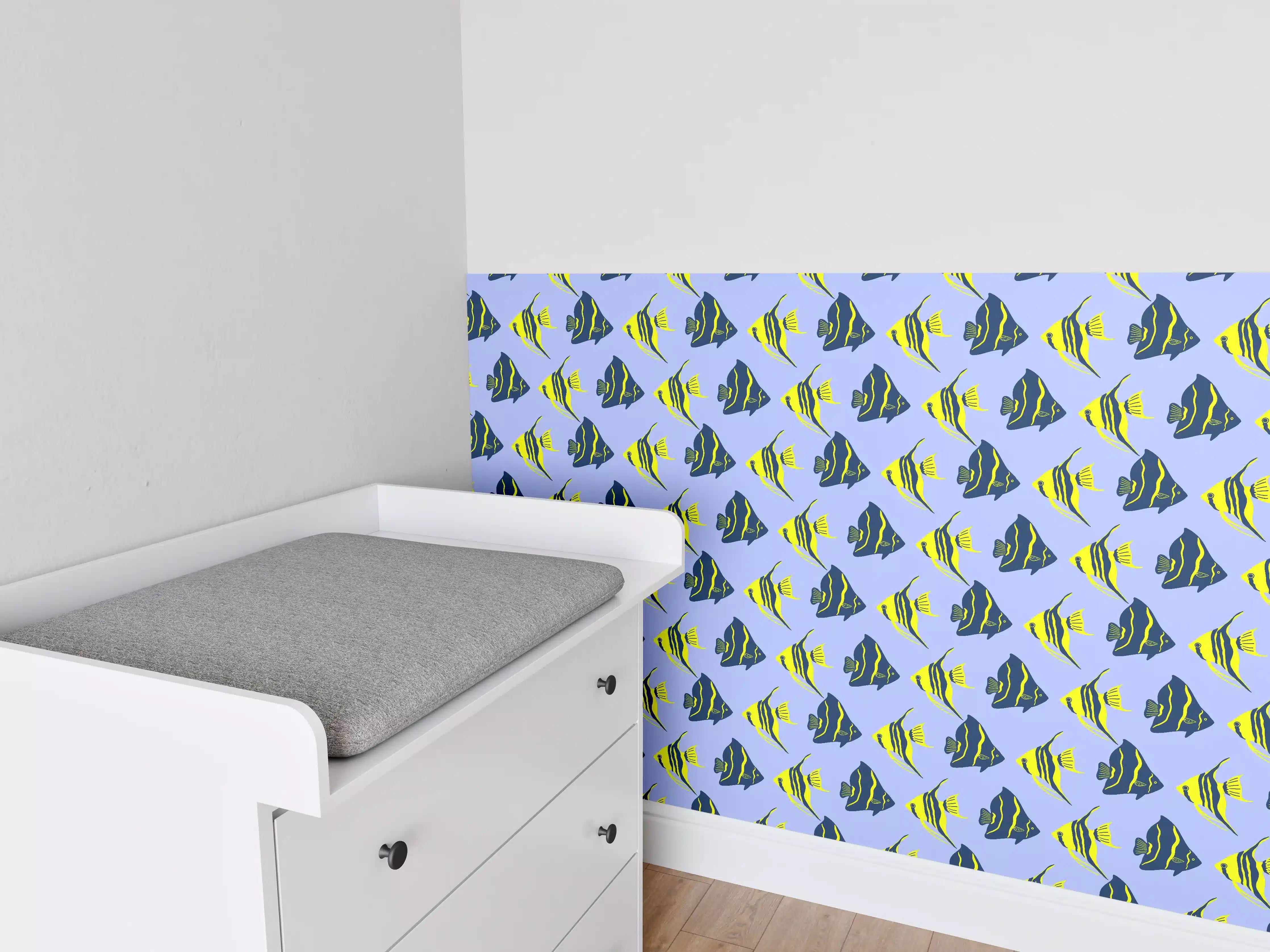 Babyzimmer Wandgestaltung - Neon-Fischmuster Blau Gelb