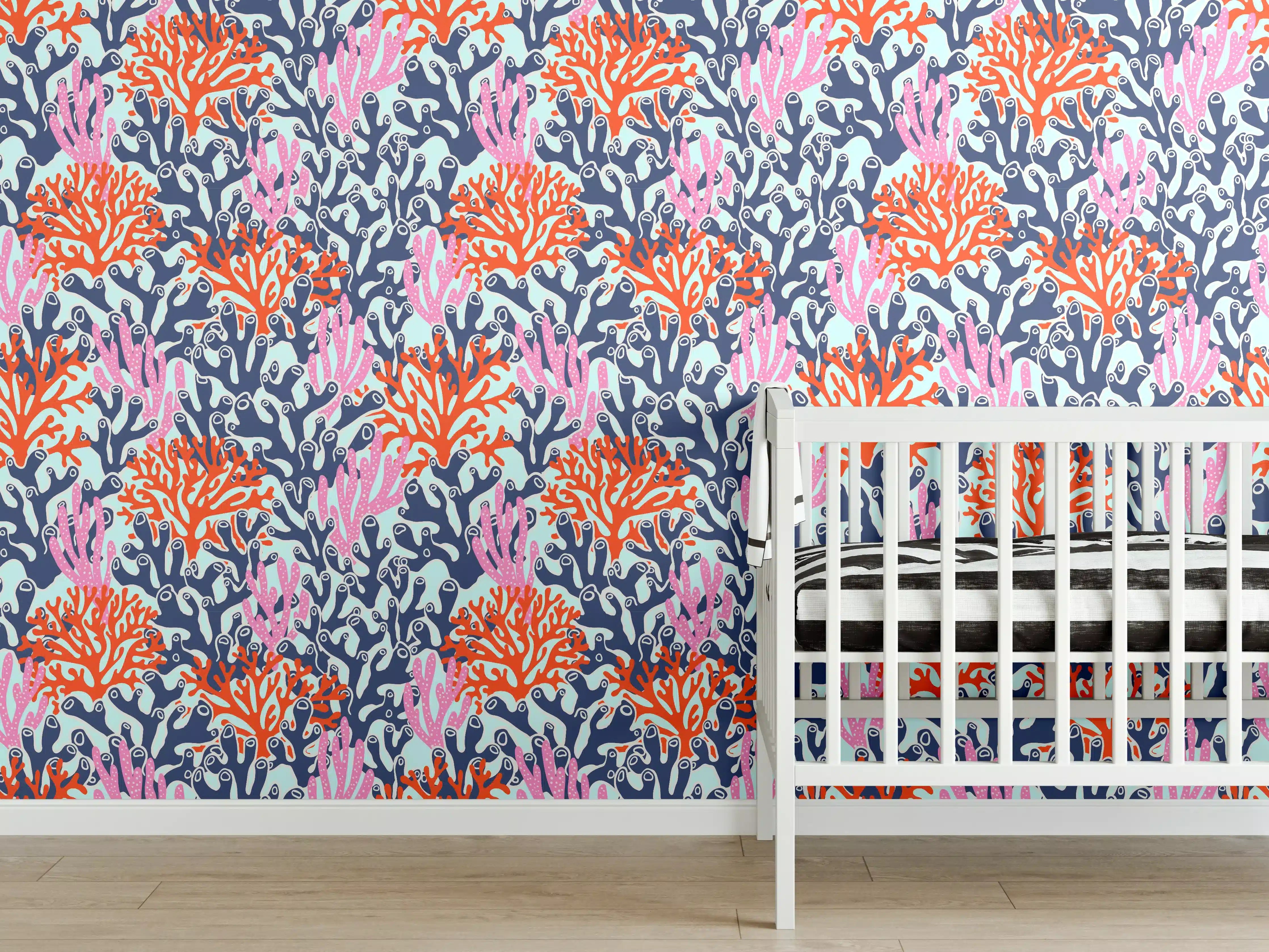Babyzimmer Wandgestaltung - Neon-Korallen Blau Orange Pink