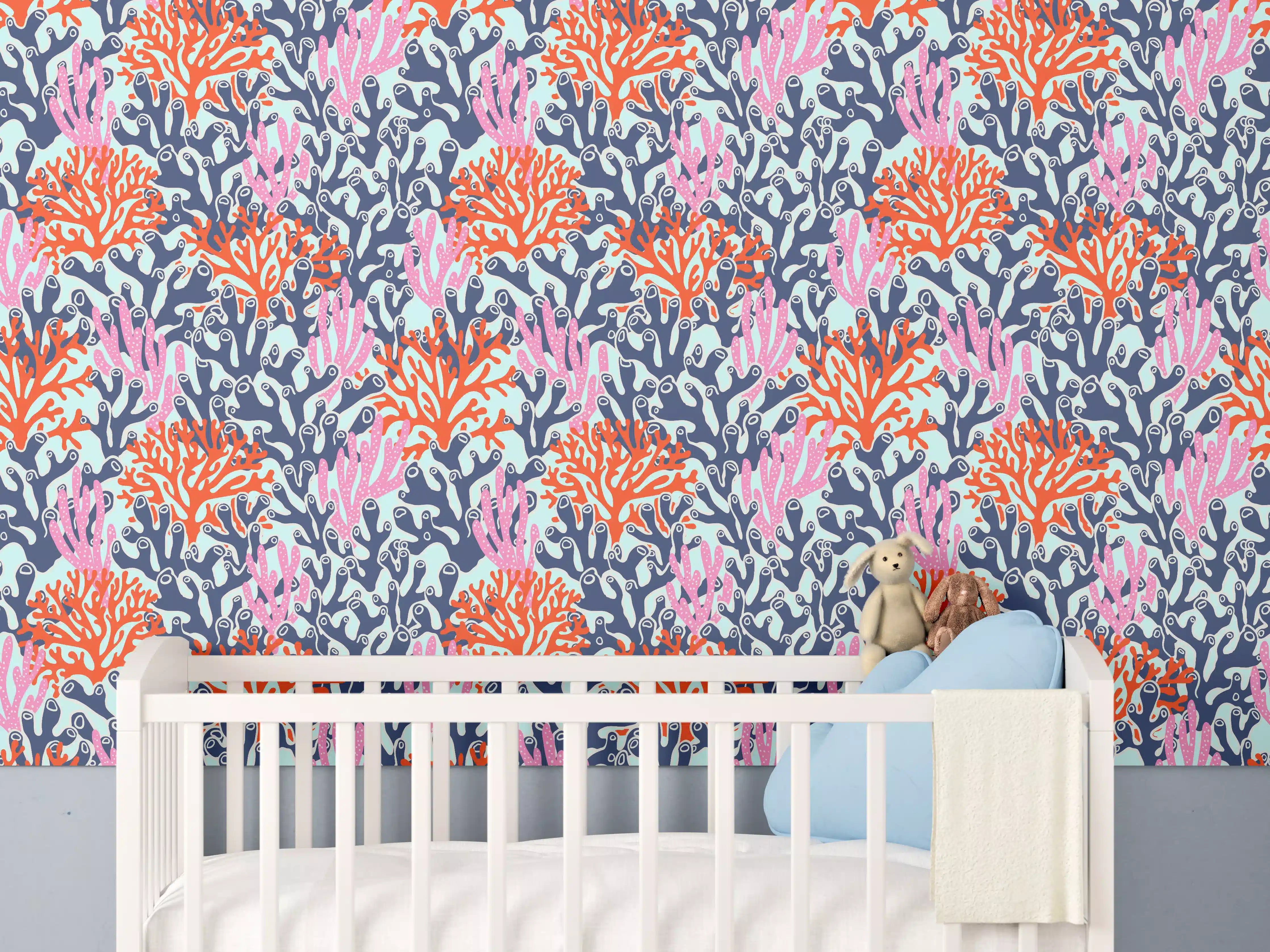 Babyzimmer Wandgestaltung - Neon-Korallen Blau Orange Pink
