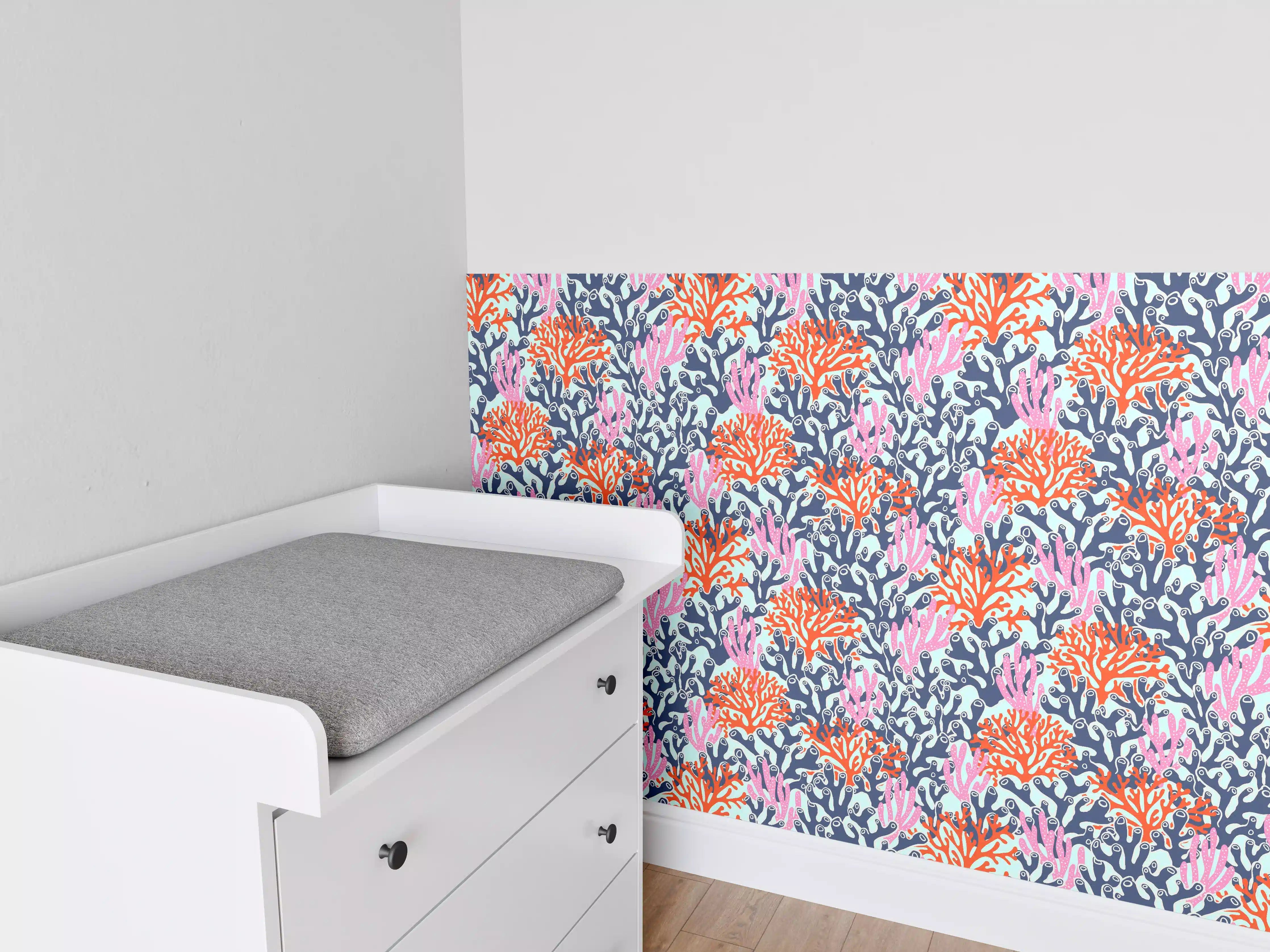 Babyzimmer Wandgestaltung - Neon-Korallen Blau Orange Pink