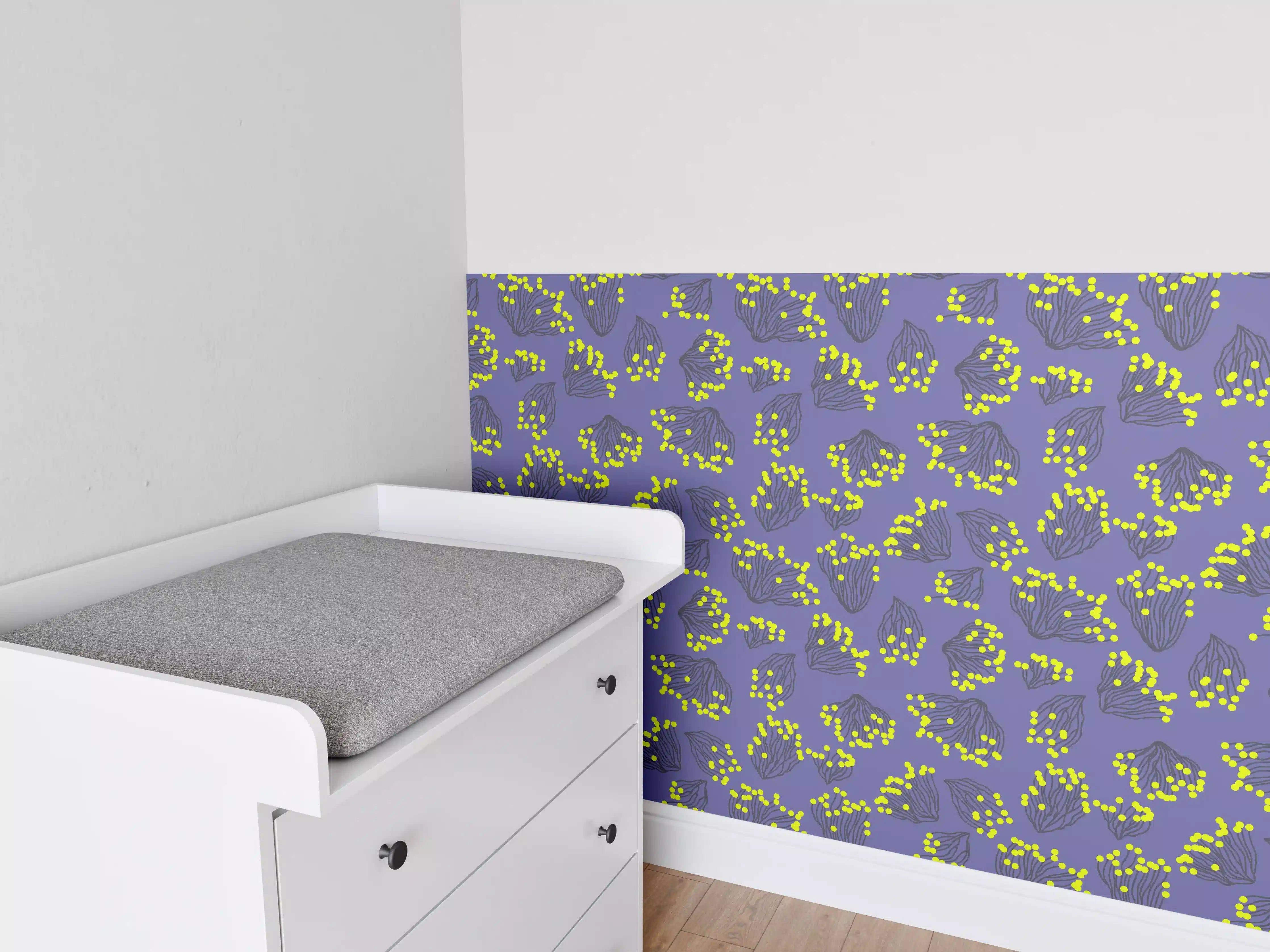 Babyzimmer Wandgestaltung - Neon-Korallen Lila-Gelb Muster