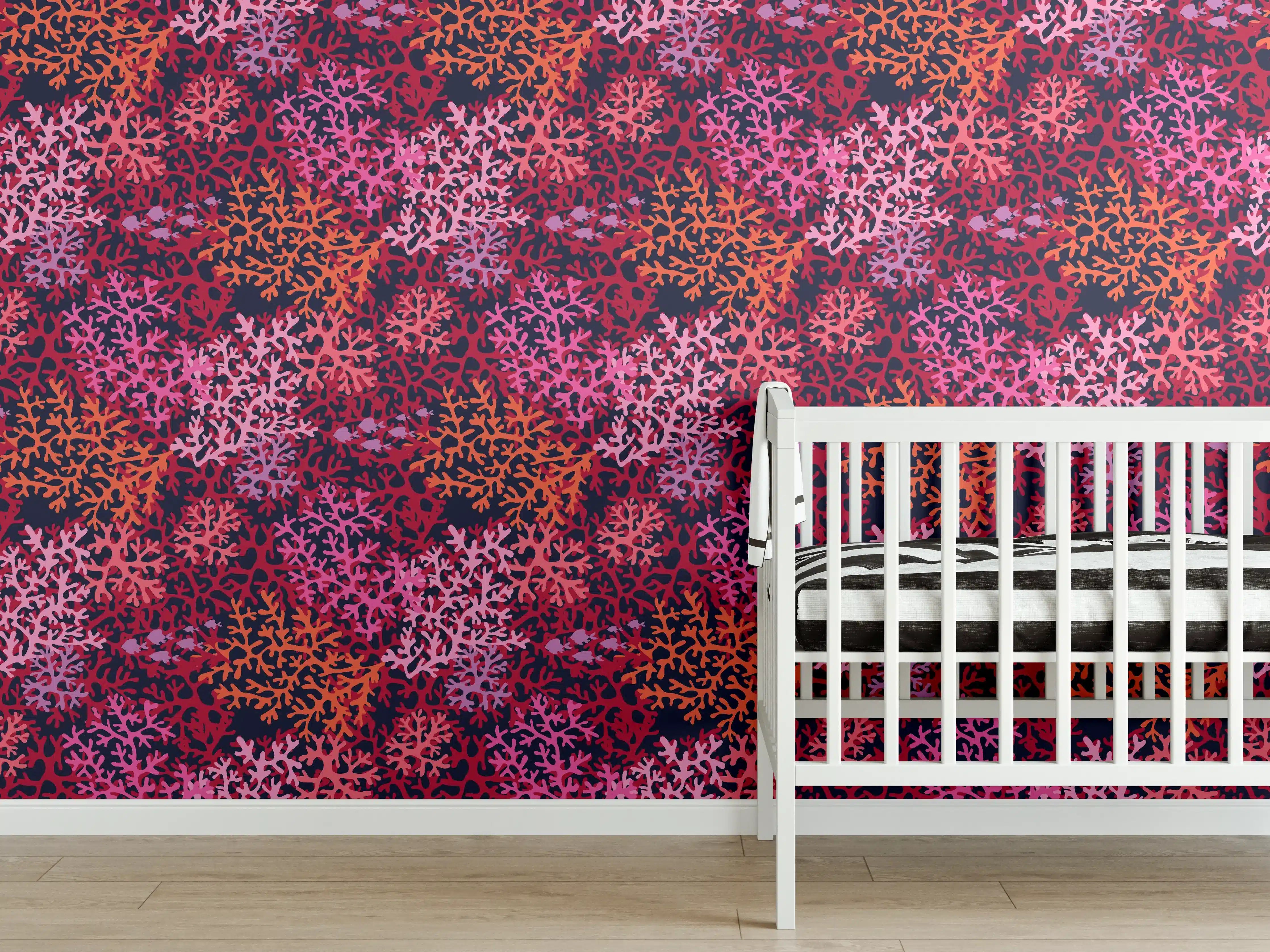 Babyzimmer Wandgestaltung - Neon-Korallen Pink Muster