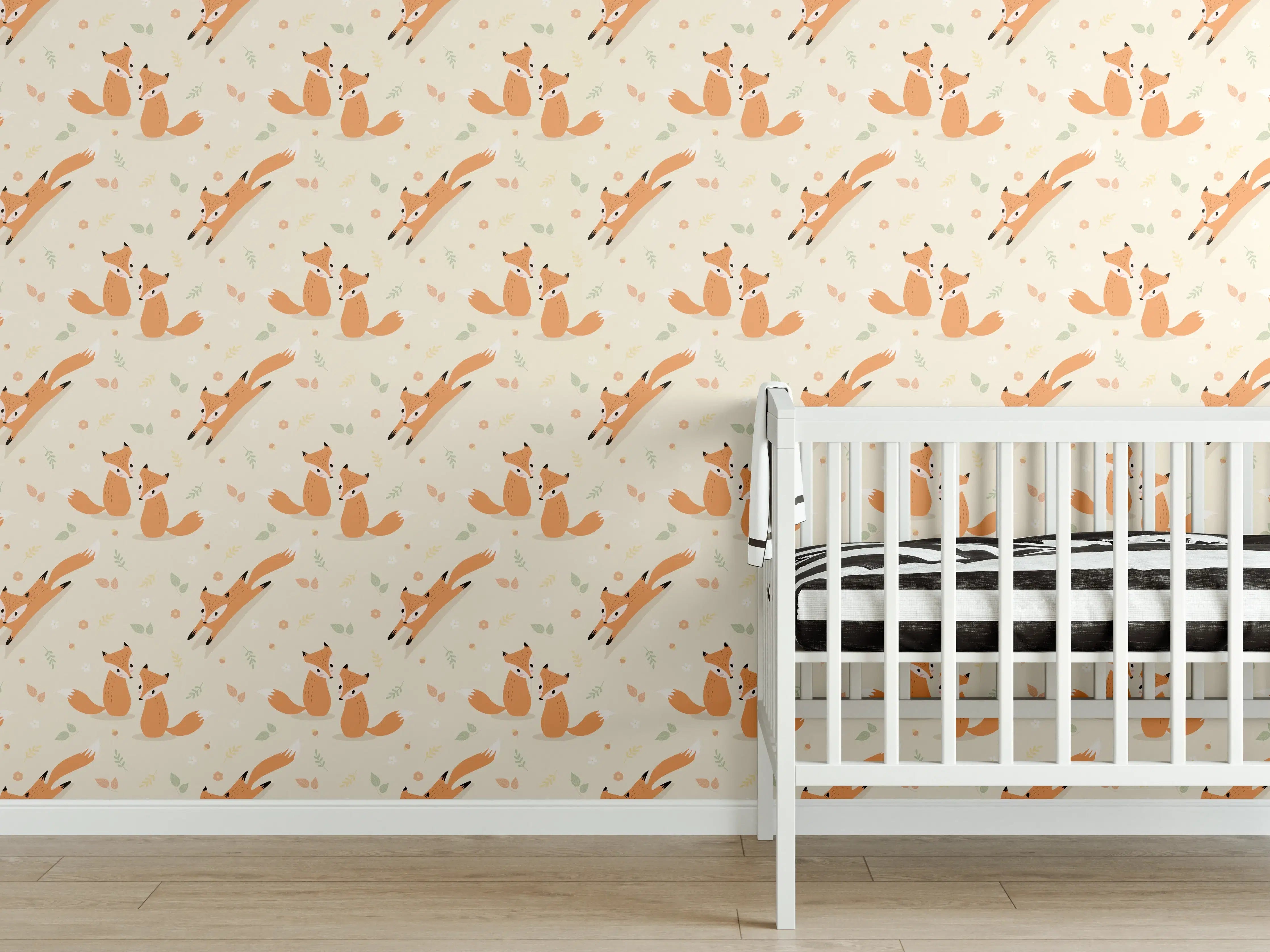 Babyzimmer Wandgestaltung - Niedliche Fuchsmotive in sanften Orangetönen