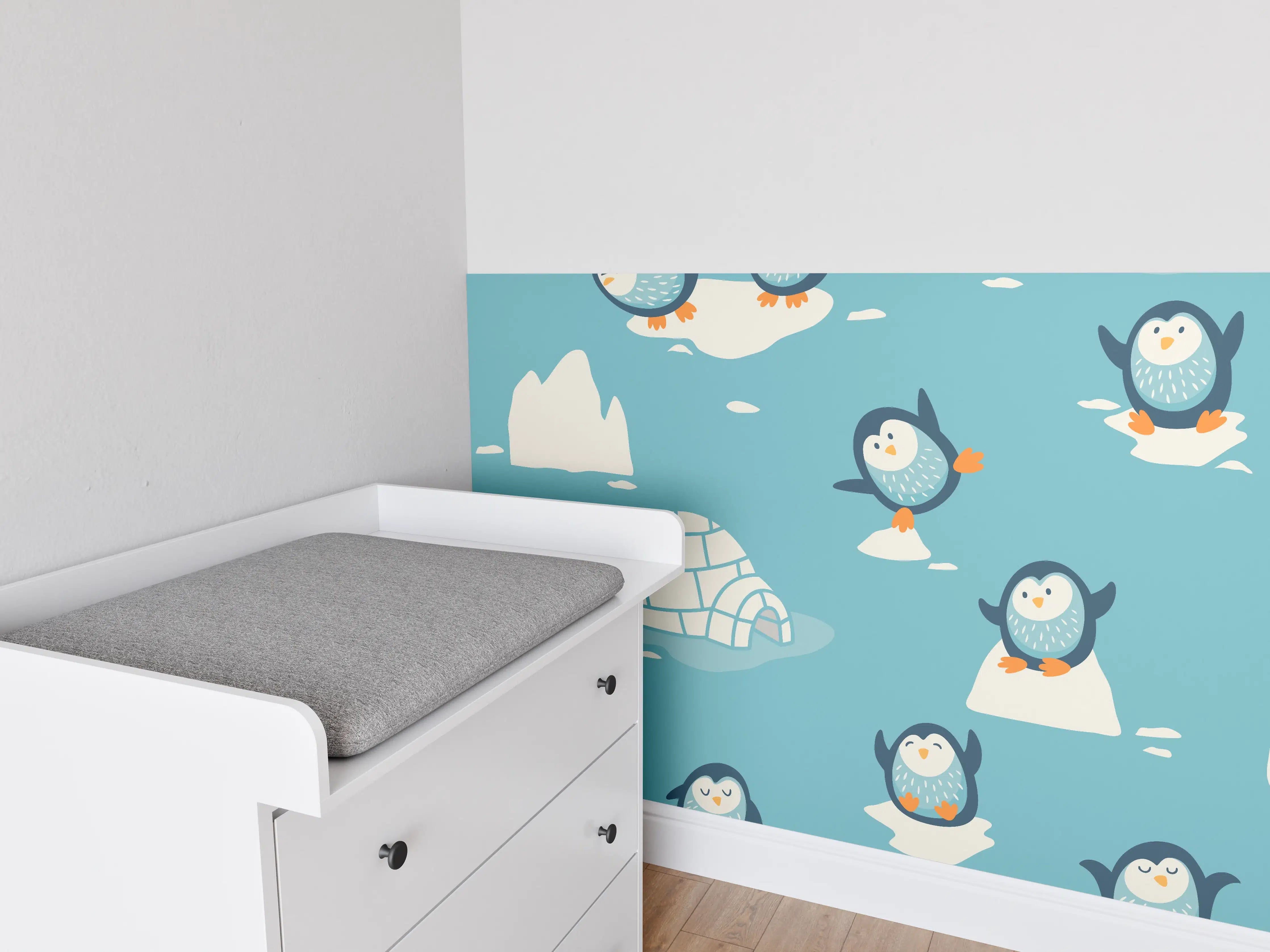 Babyzimmer Wandgestaltung - Niedliche Pinguin-Muster Blau