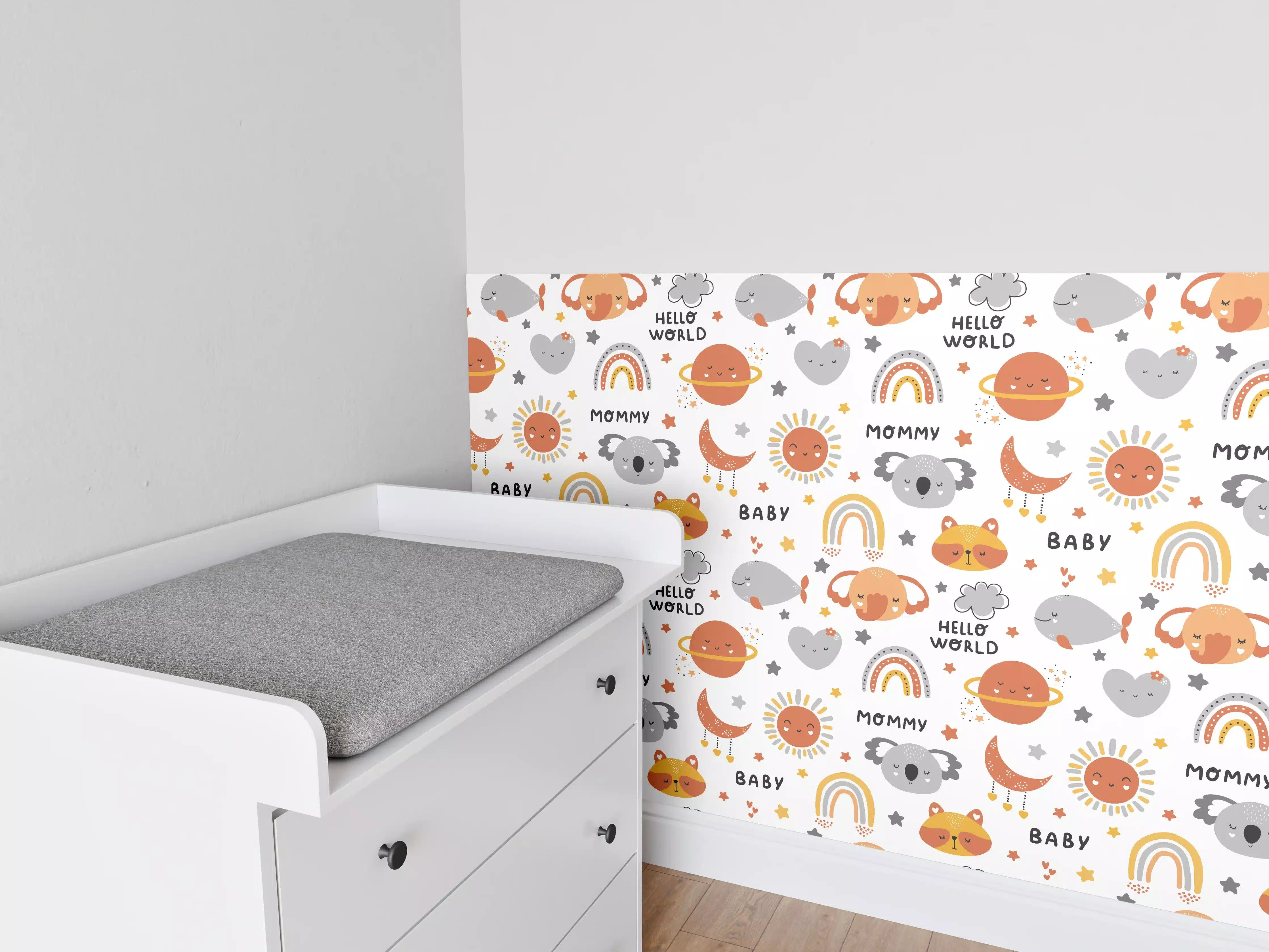 Babyzimmer Wandgestaltung - Niedliche Tier- und Regenbogenmotive in Pastellfarben