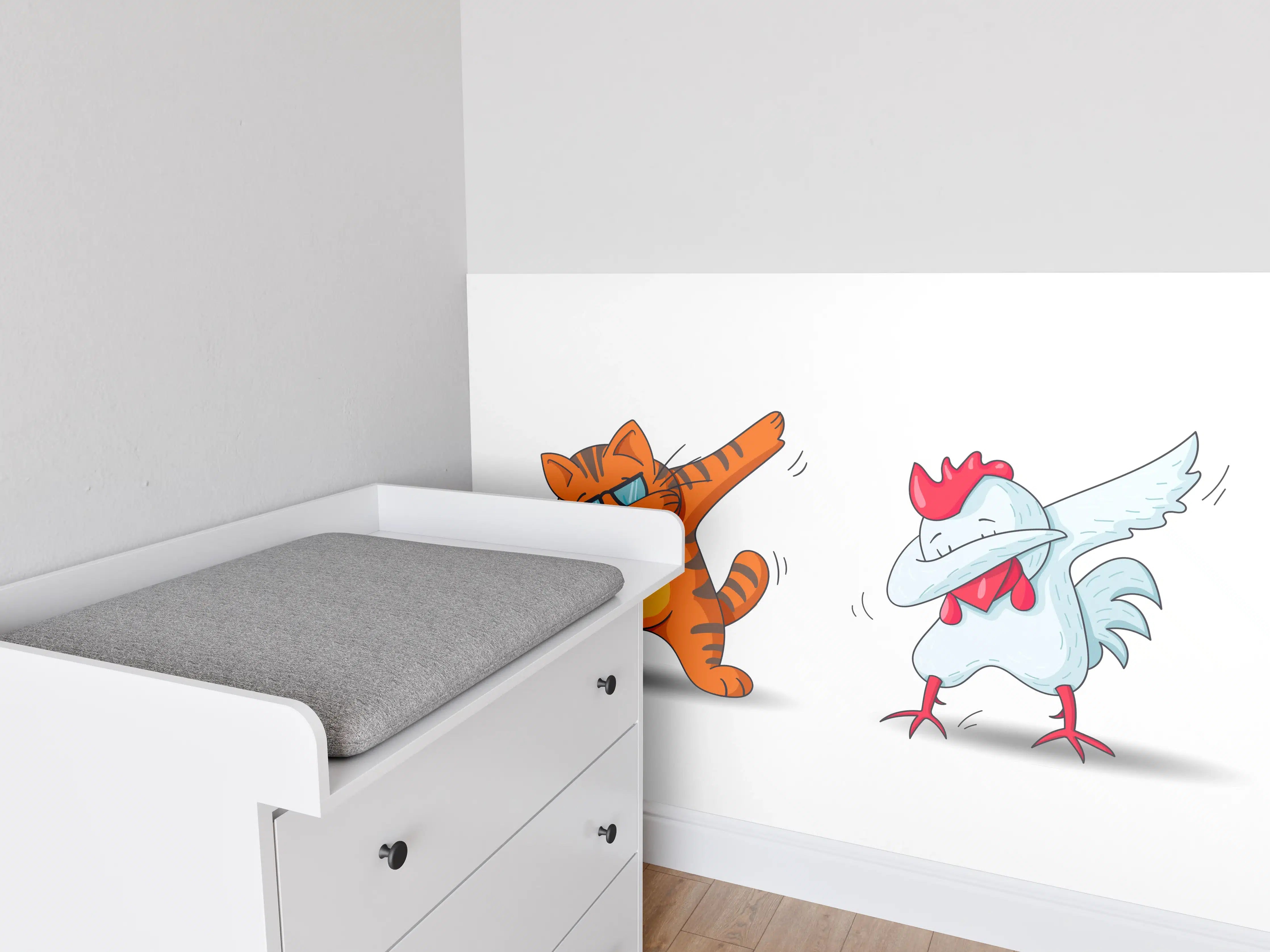 Babyzimmer Wandgestaltung - Niedliche Tier-Animationen in lebhaften Farben