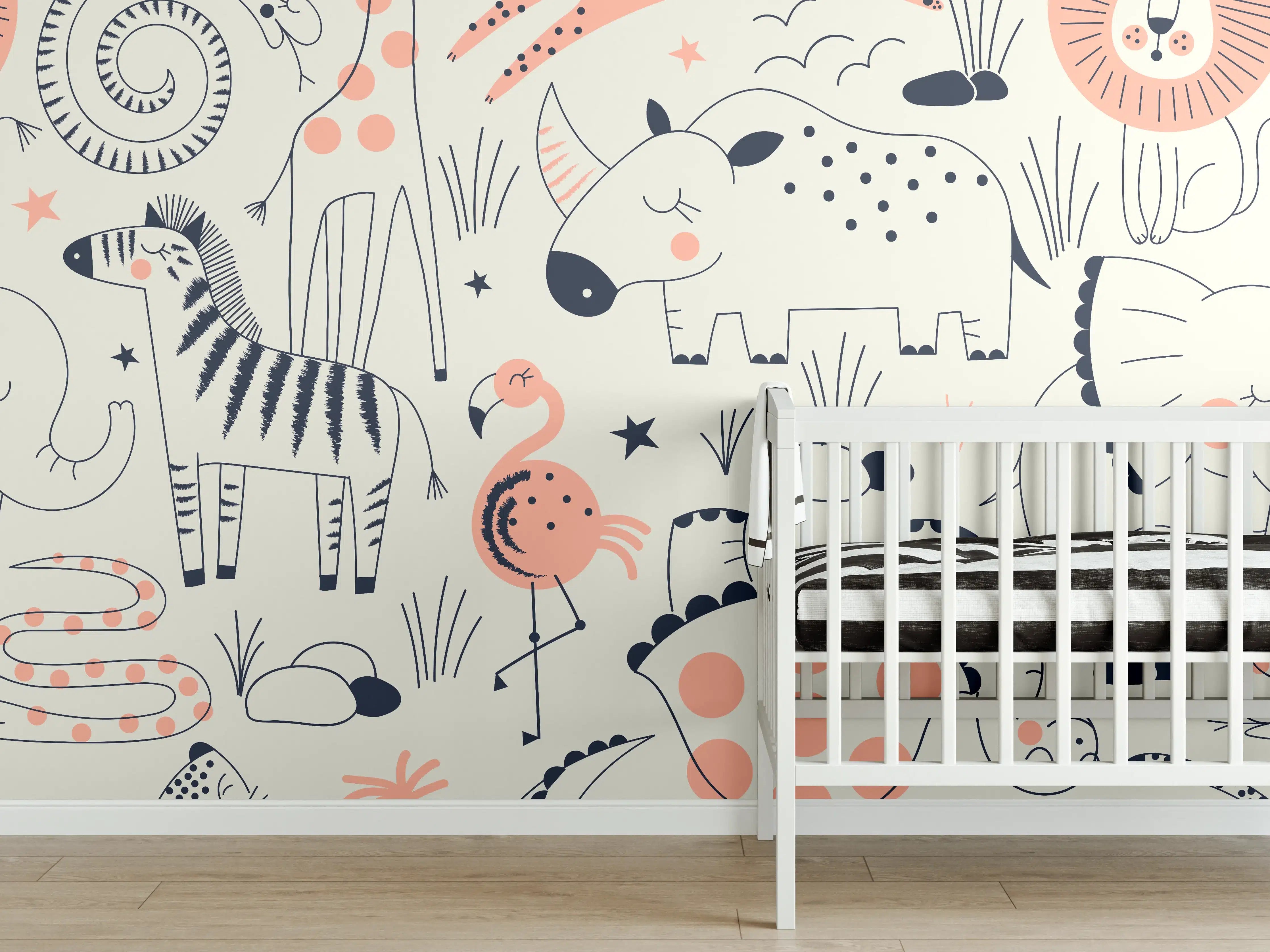 Babyzimmer Wandgestaltung - Niedliche Tiermuster-Illustration