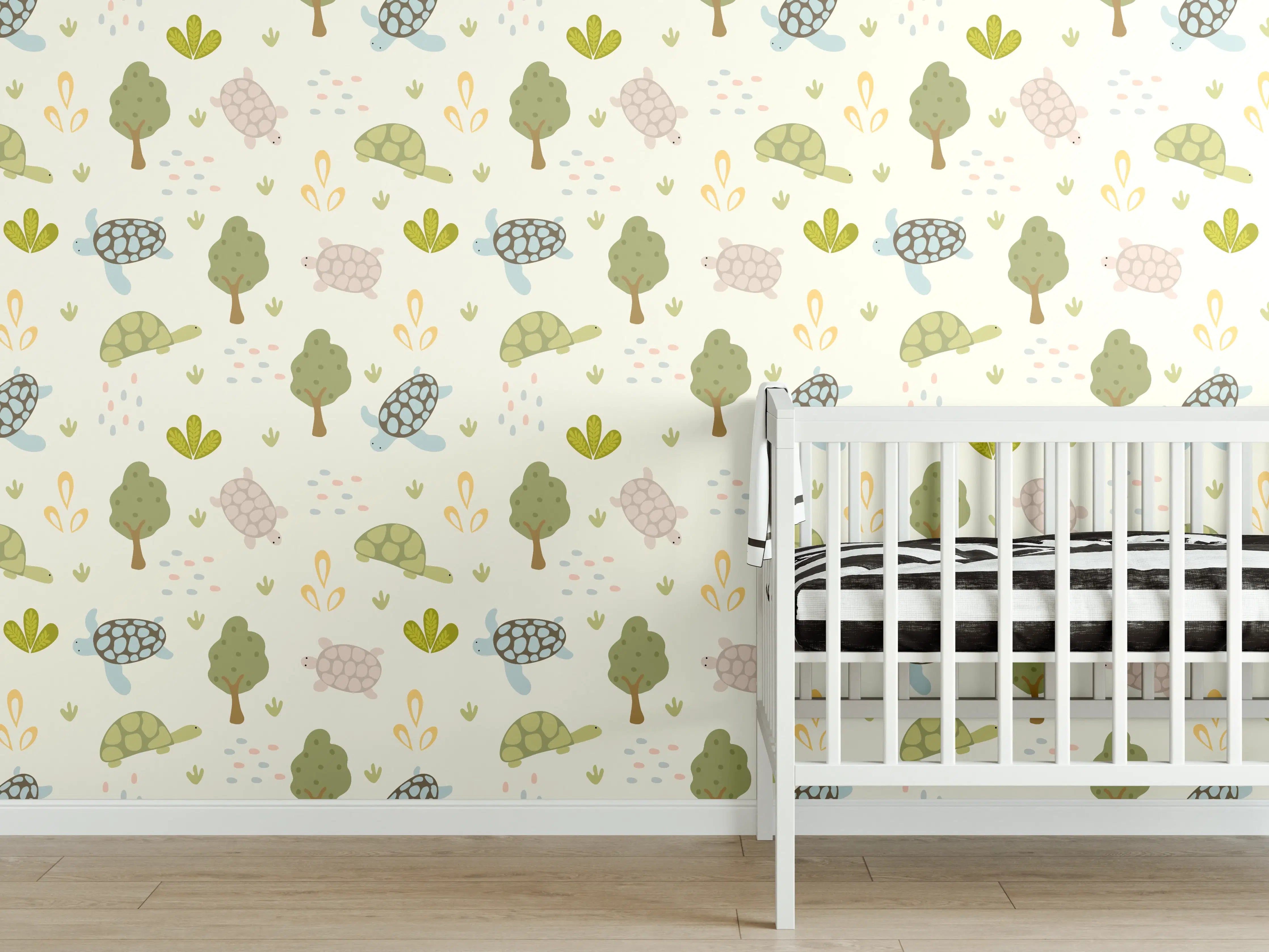 Babyzimmer Wandgestaltung - Niedliches Tier- und Naturmotiv in sanften Pastellfarben