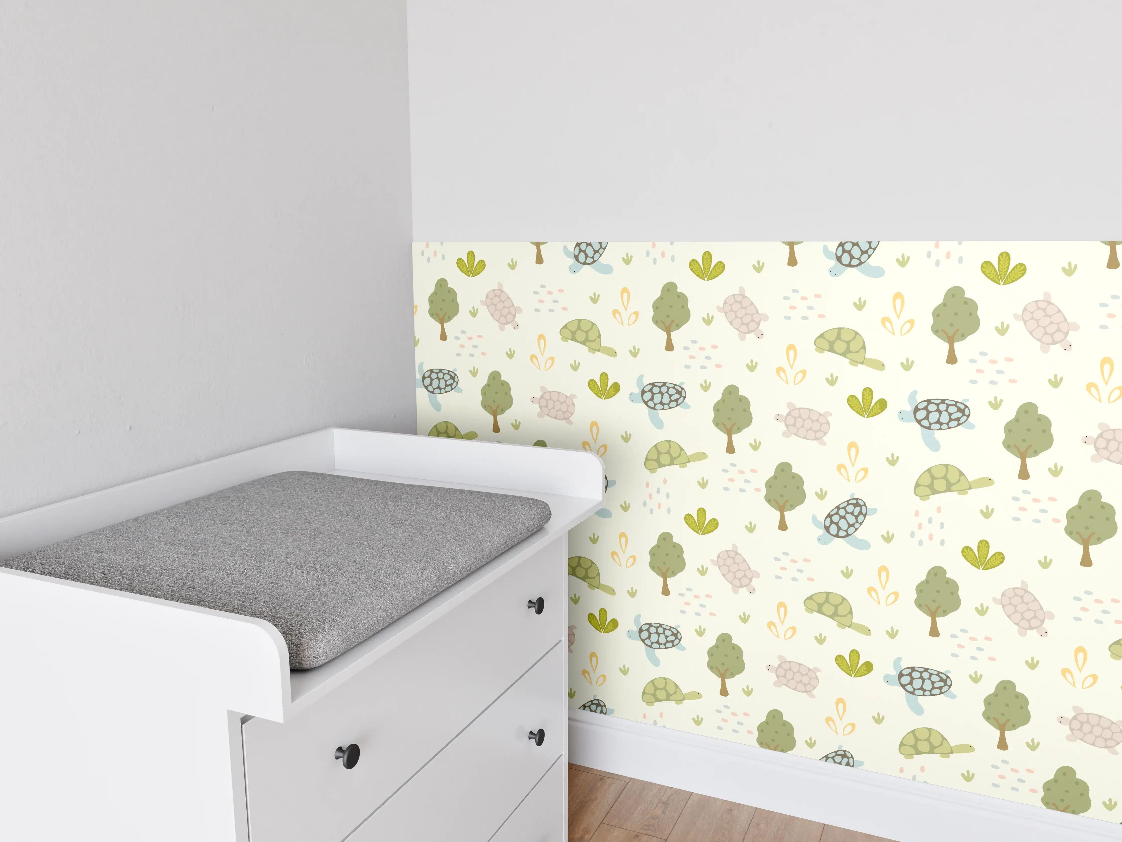 Babyzimmer Wandgestaltung - Niedliches Tier- und Naturmotiv in sanften Pastellfarben