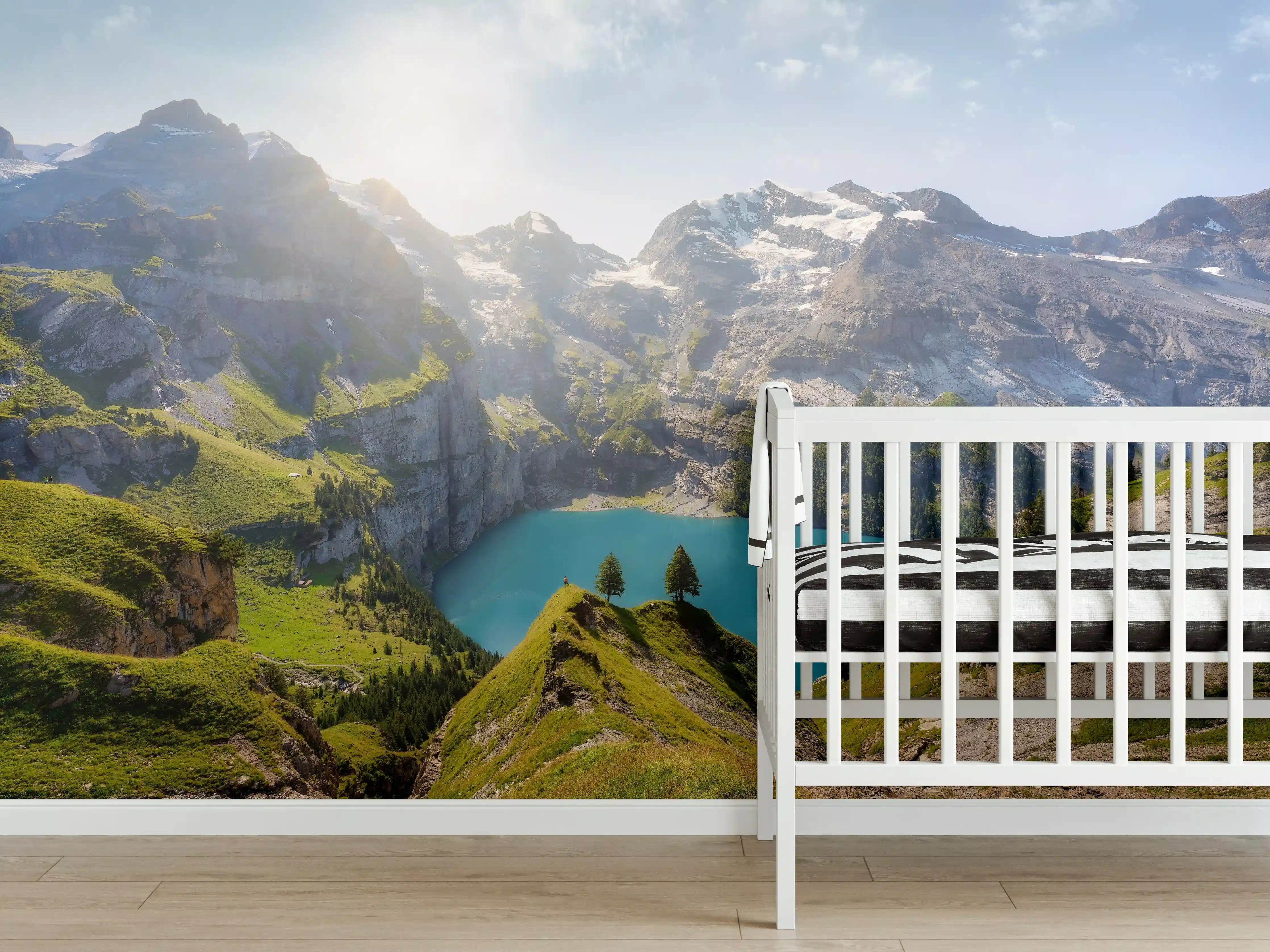 Babyzimmer Wandgestaltung - Oeschinensee in den Schweizer Alpen