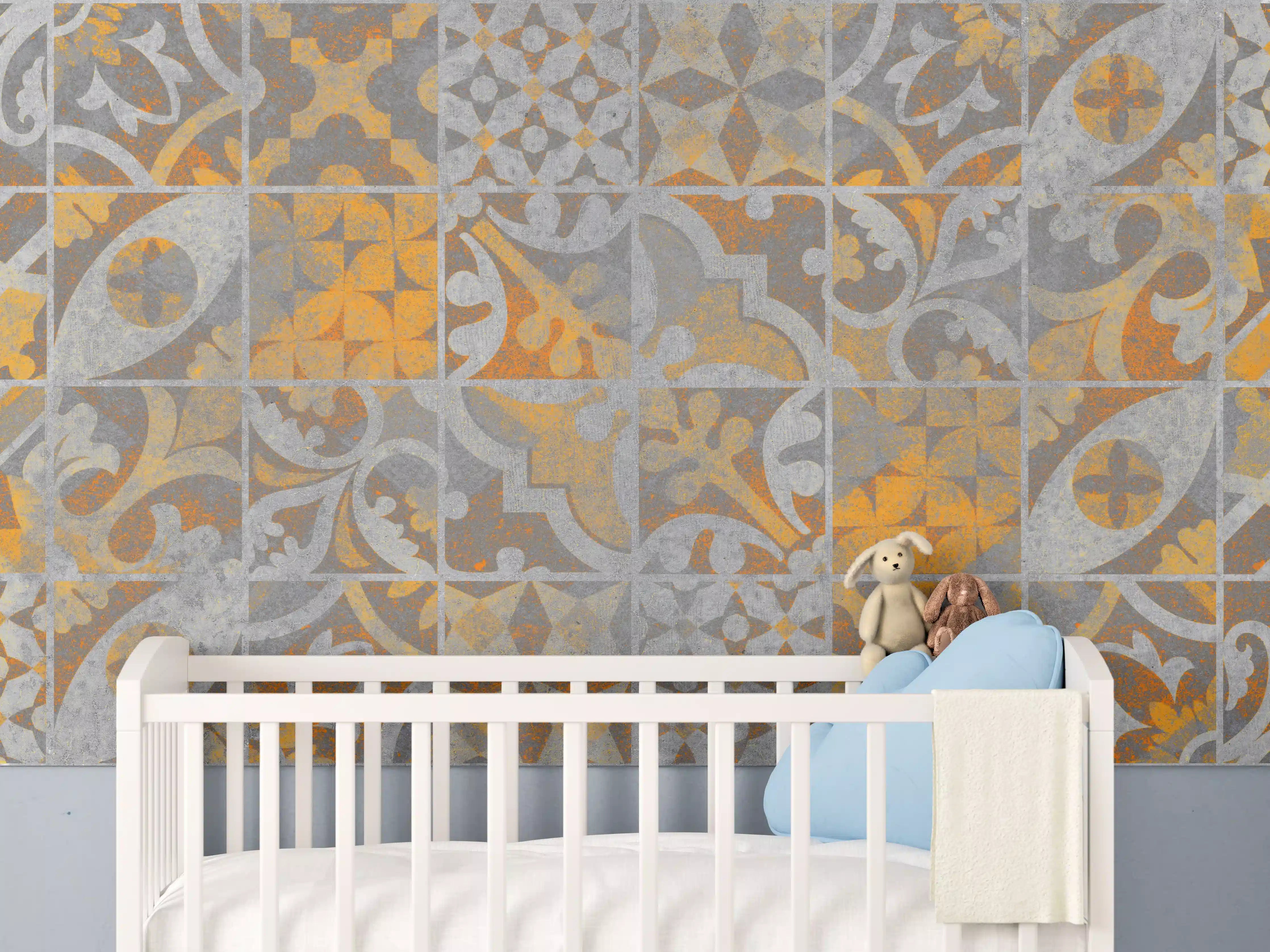Babyzimmer Wandgestaltung - Orange Helles Licht Stein Beton