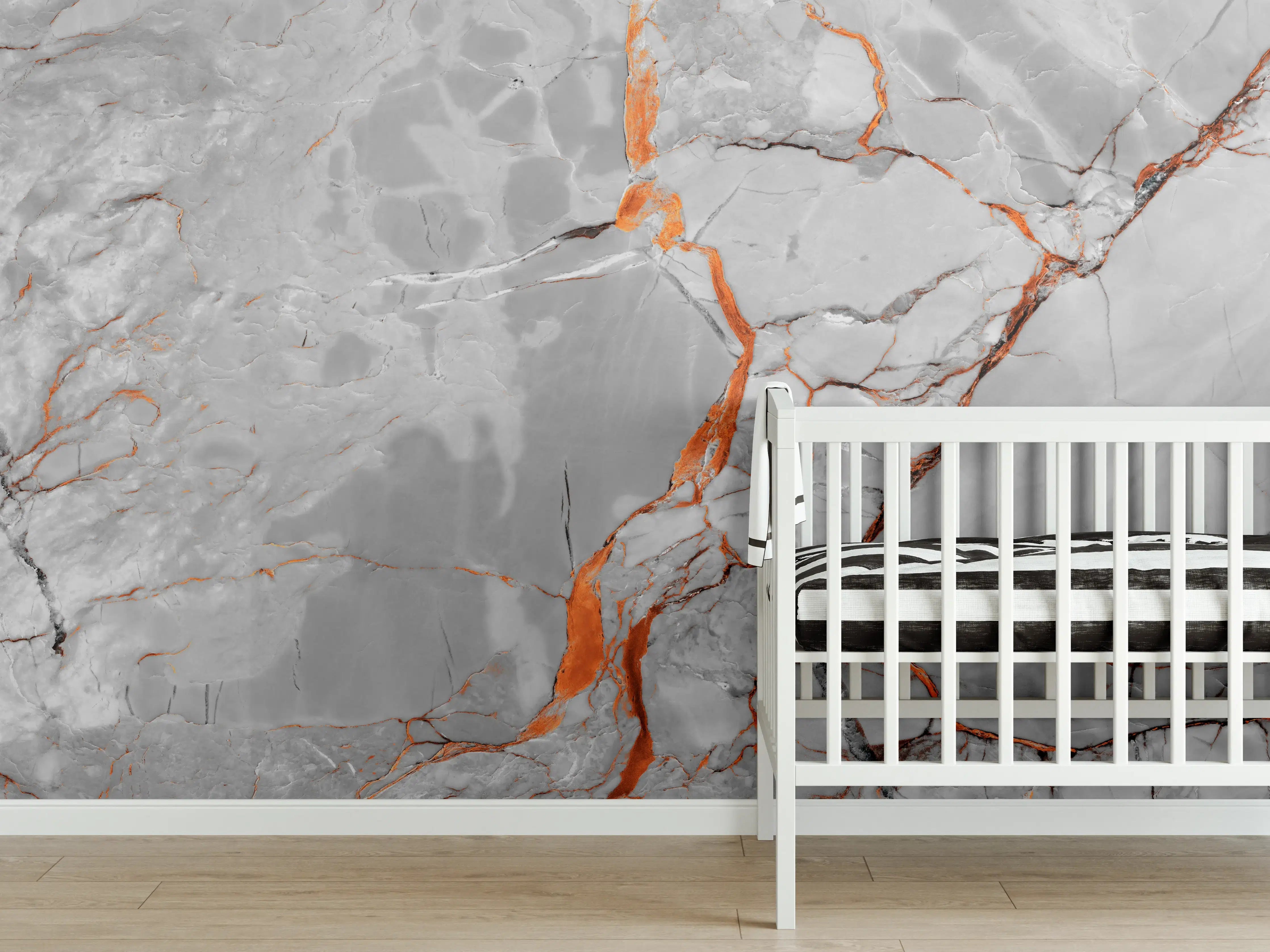 Babyzimmer Wandgestaltung - Orange-Weiß natürliche Marmortextur