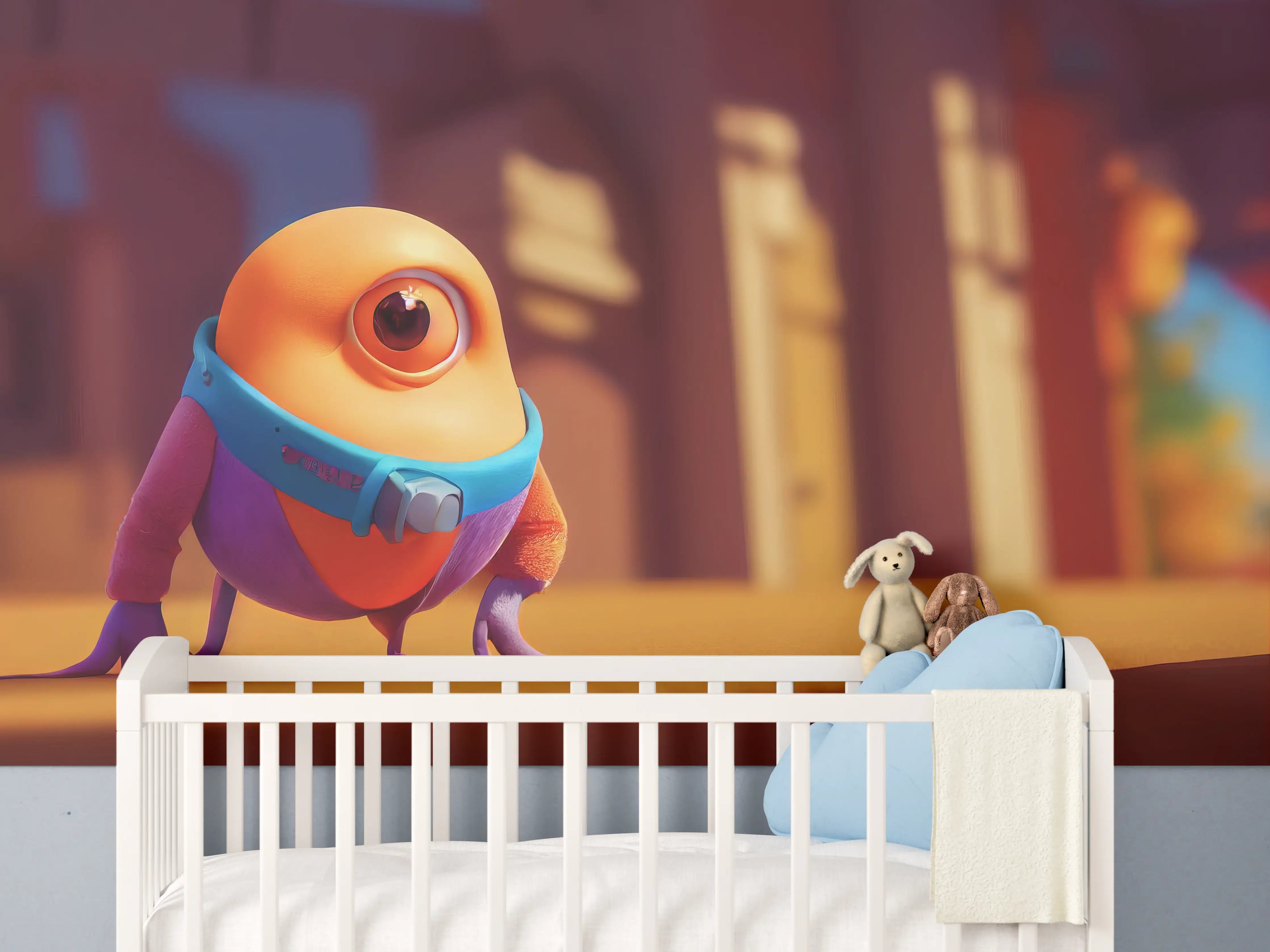 Babyzimmer Wandgestaltung - Orangenes Cartoon Männchen