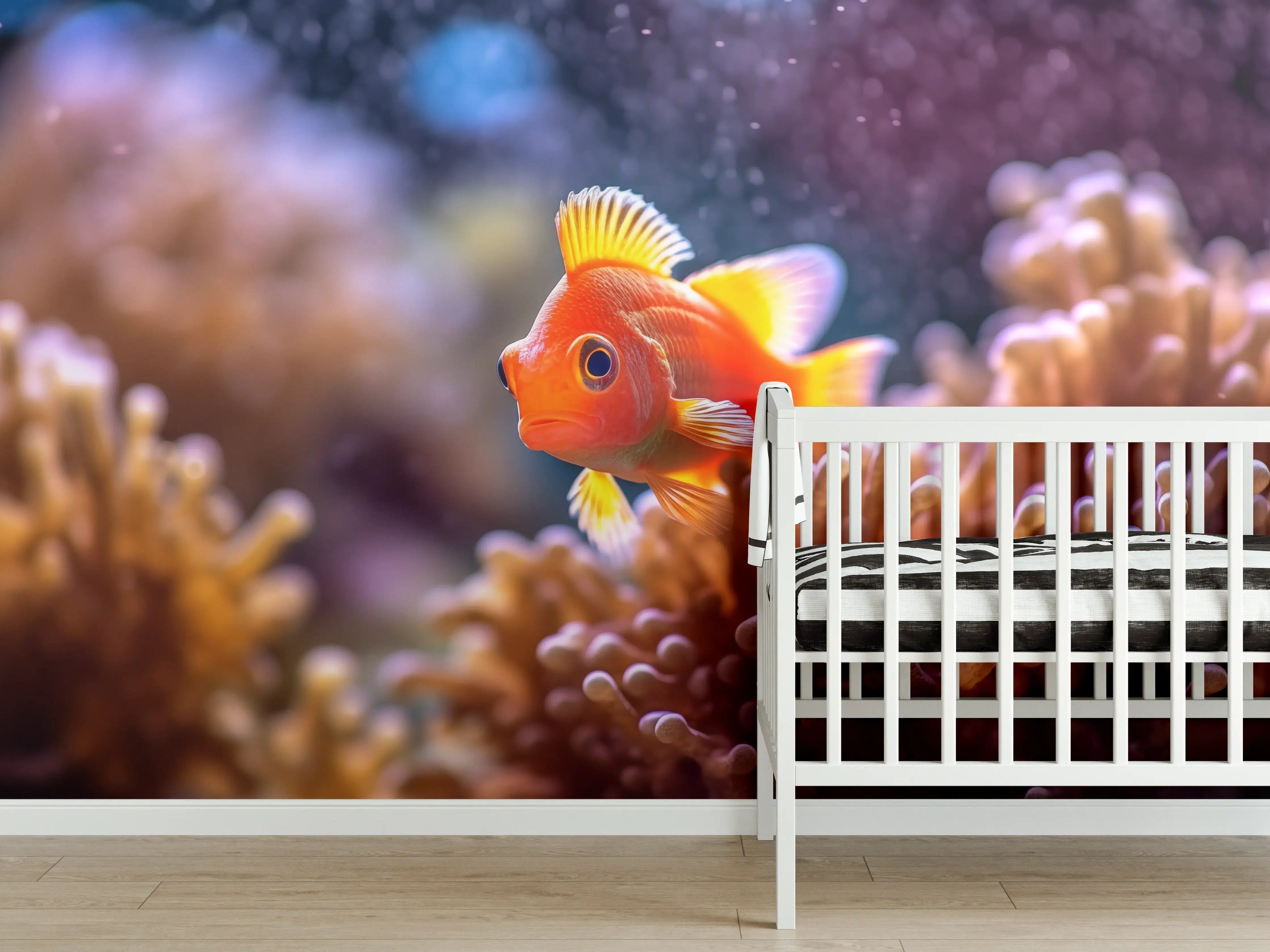 Babyzimmer Wandgestaltung - Oranger Anemonenfisch im Korallenriff