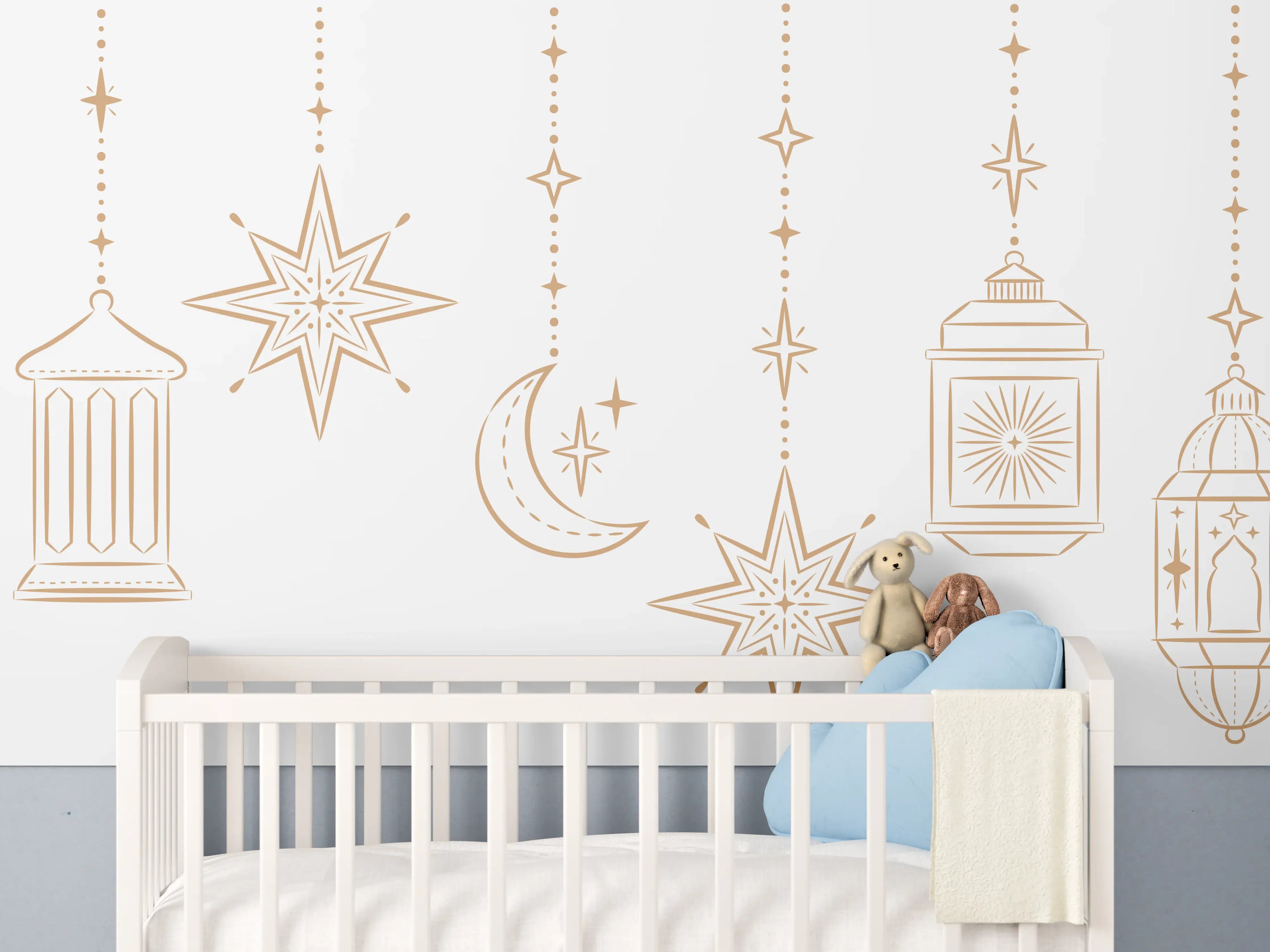Babyzimmer Wandgestaltung - Orientalische Gold Motiv Girlande
